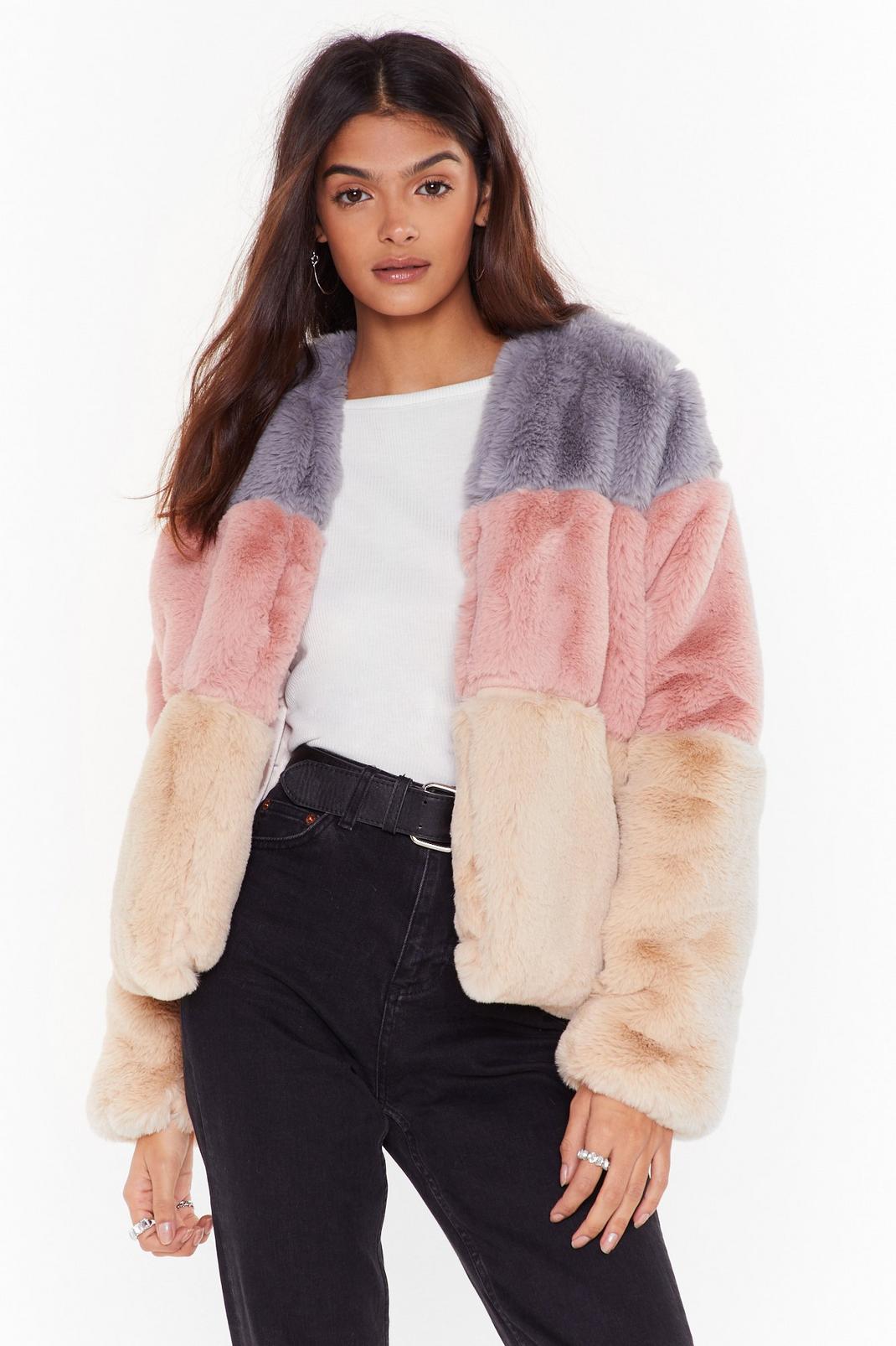 Hot Under the Collar Colorblock Faux Fur Jacket image number 1