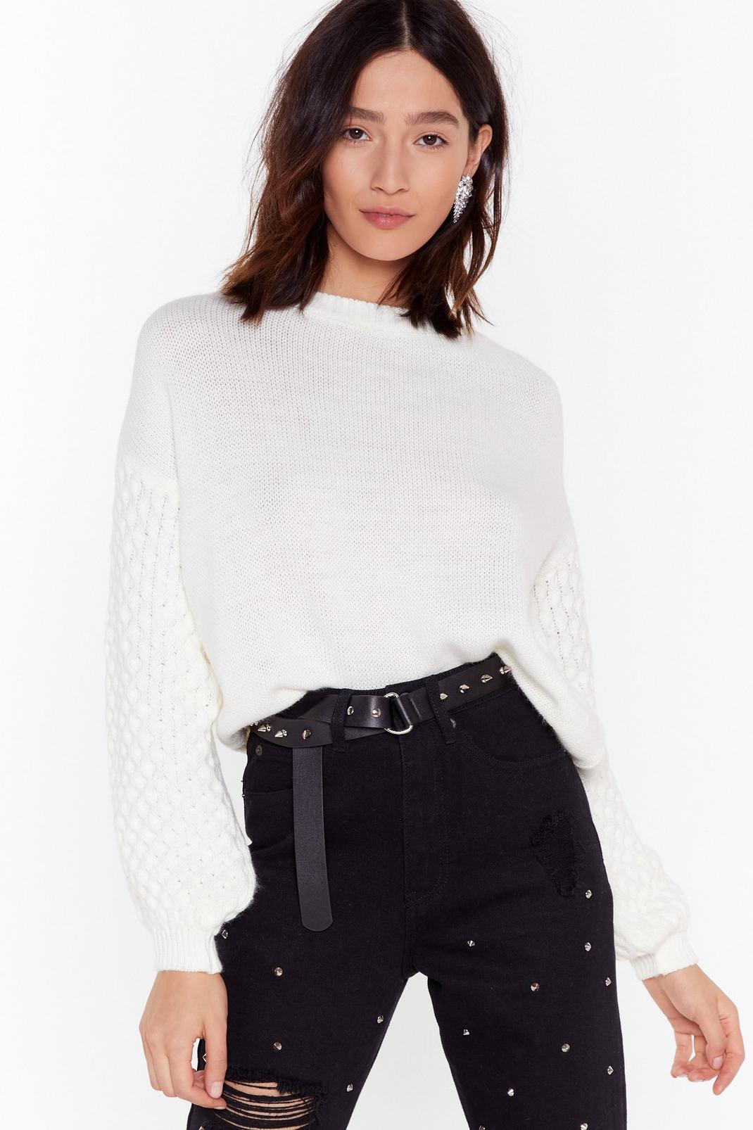 Let's Face Knit Crew Neck Sweater image number 1