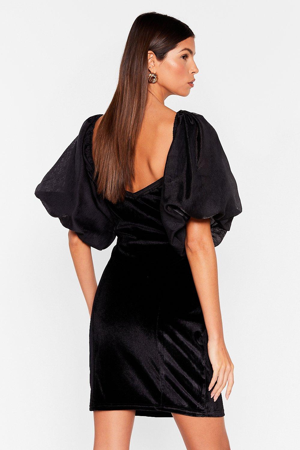 Velvet puff sleeve outlet dress