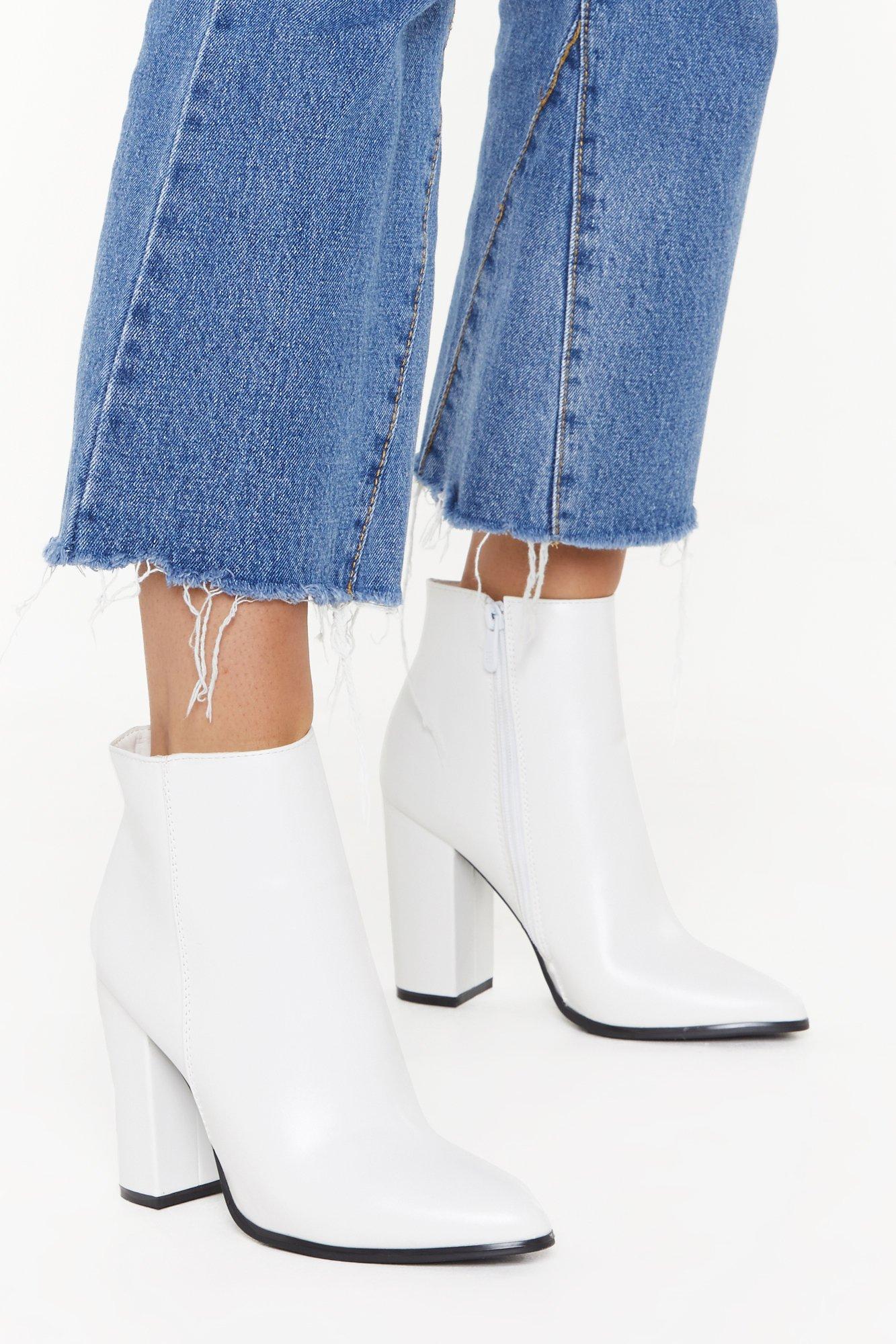 white pointed toe heel boots