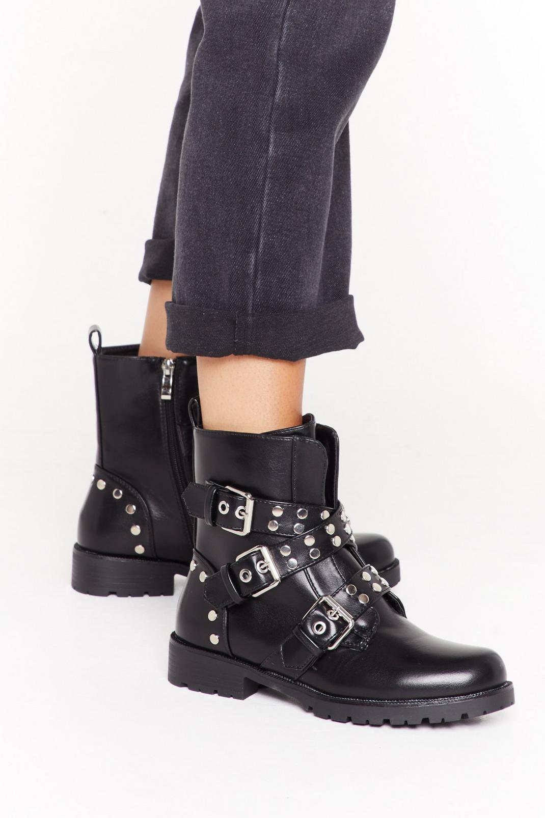 Stud For You Faux Leather Buckle Boots image number 1