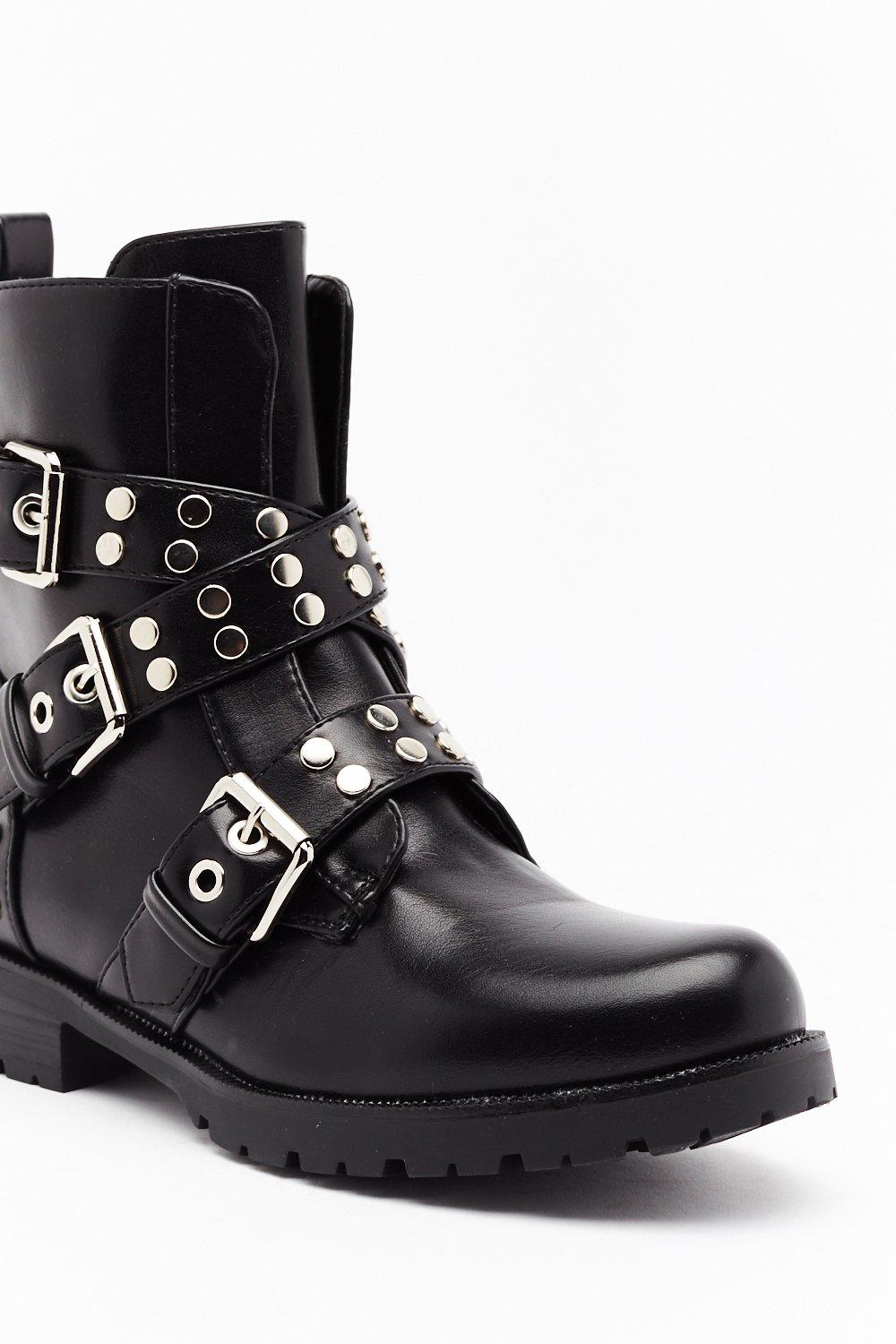 Black stud buckle boots hotsell