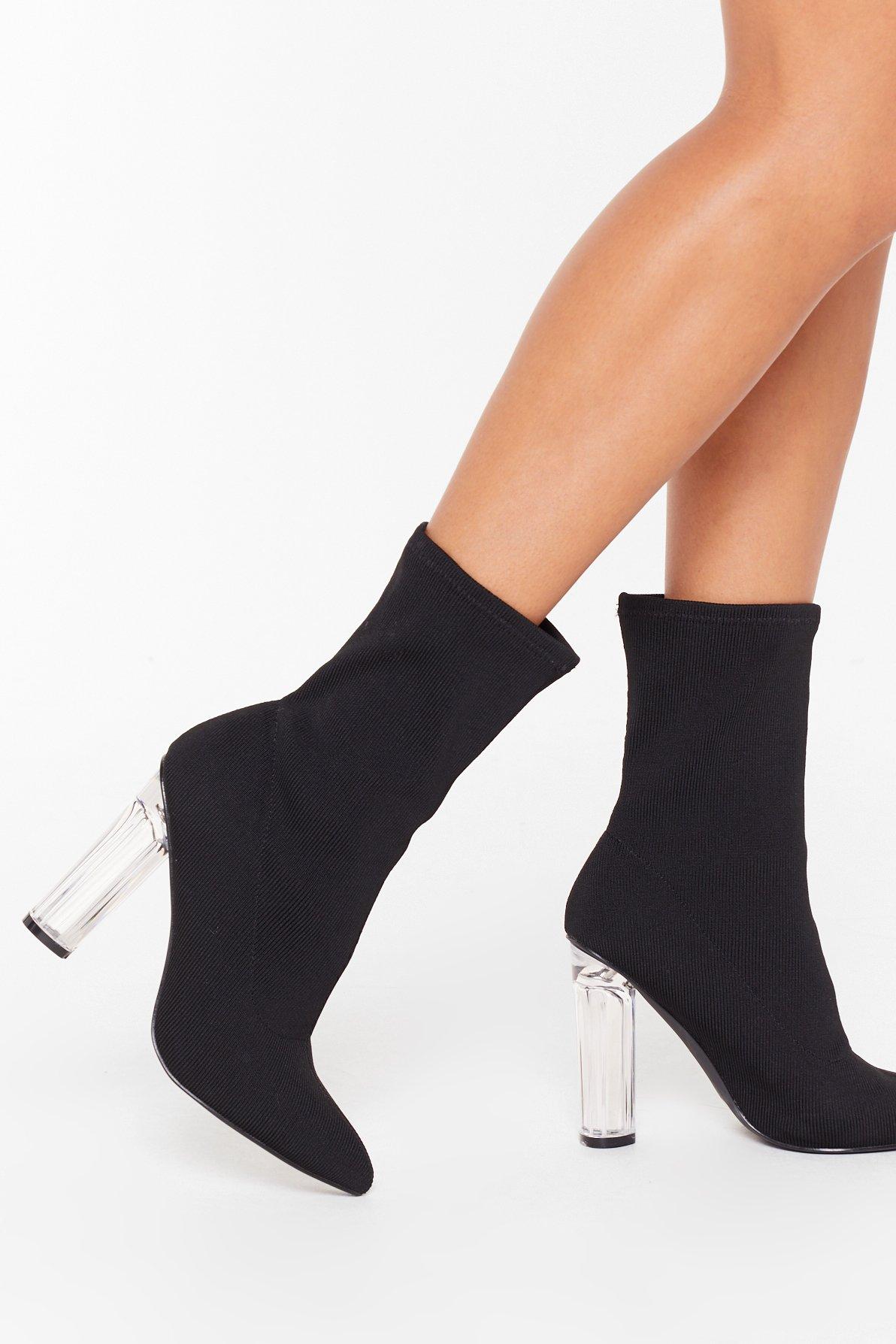 Knit's Not Me Clear Heel Sock Boots 