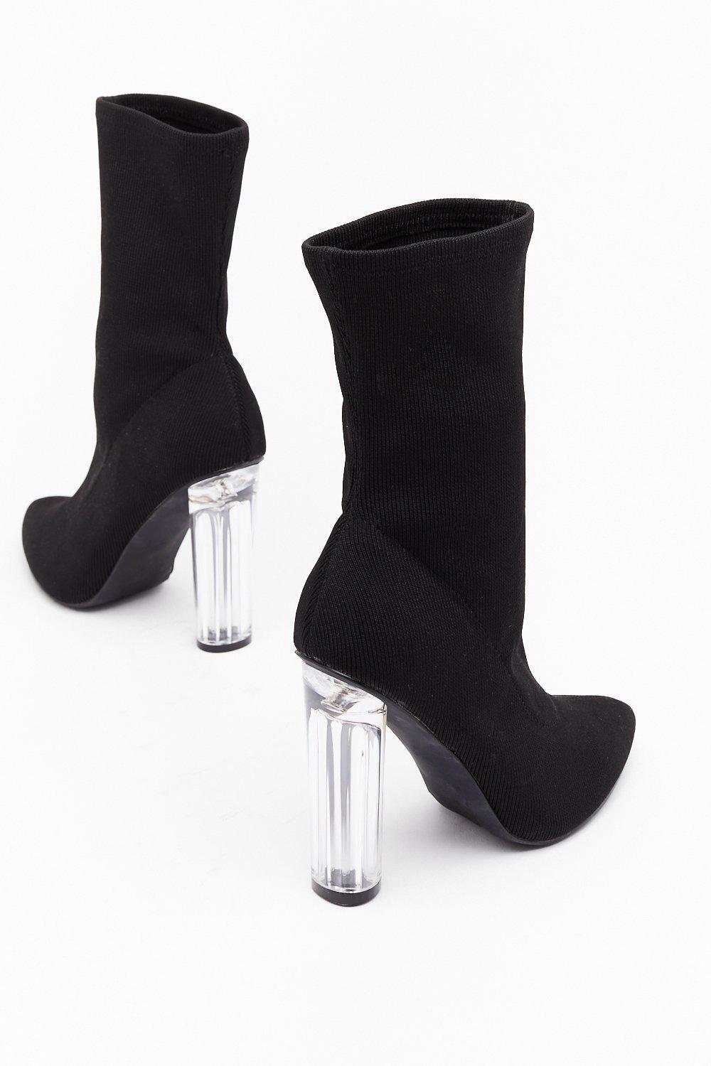 Knit's Not Me Clear Heel Sock Boots | Nasty Gal