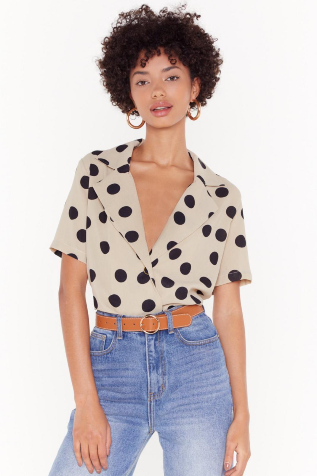 Stone Polka Dot Button Up Lapel Blouse image number 1