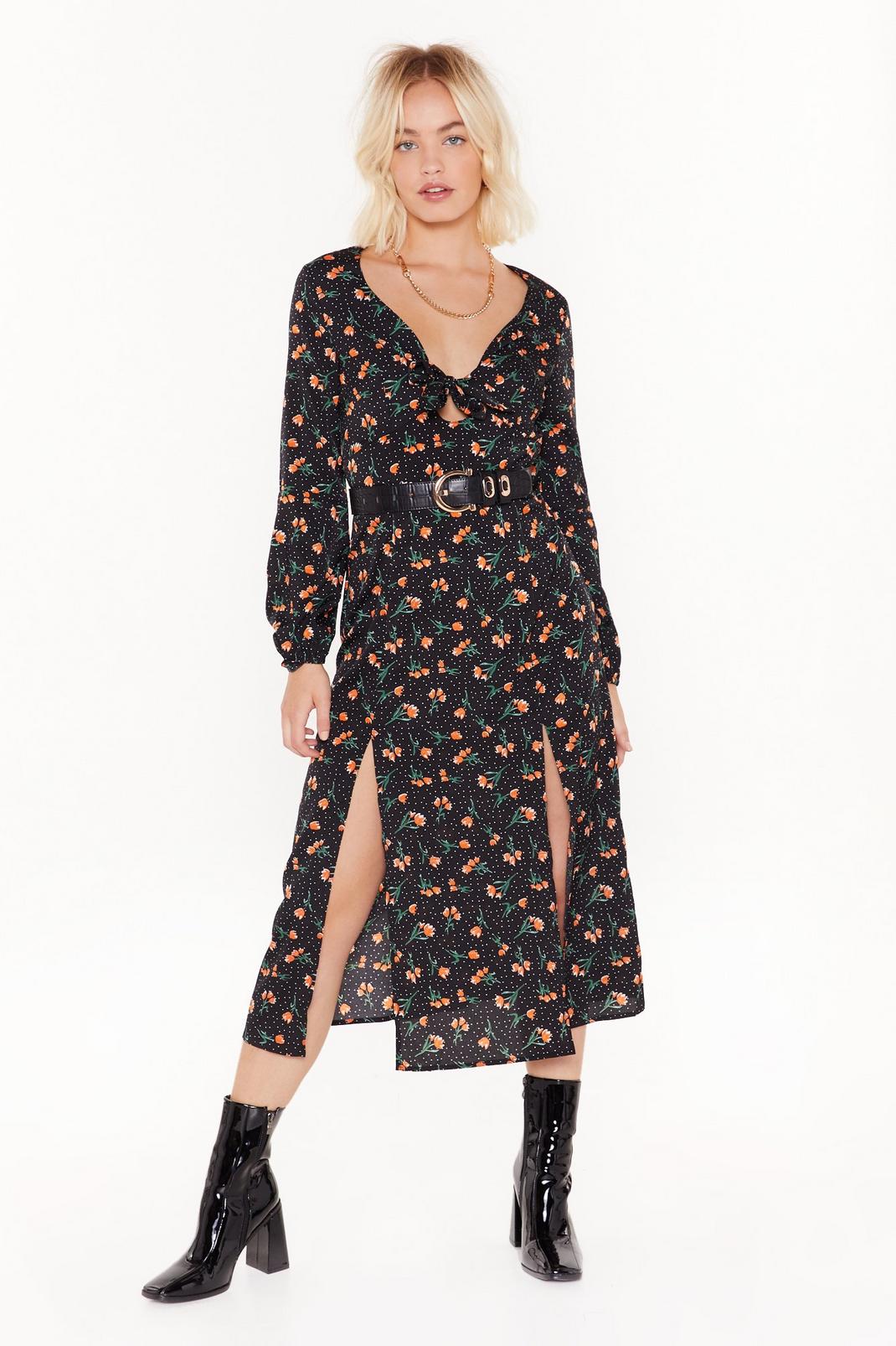 All the Reasons Tie Floral Midi Dress image number 1