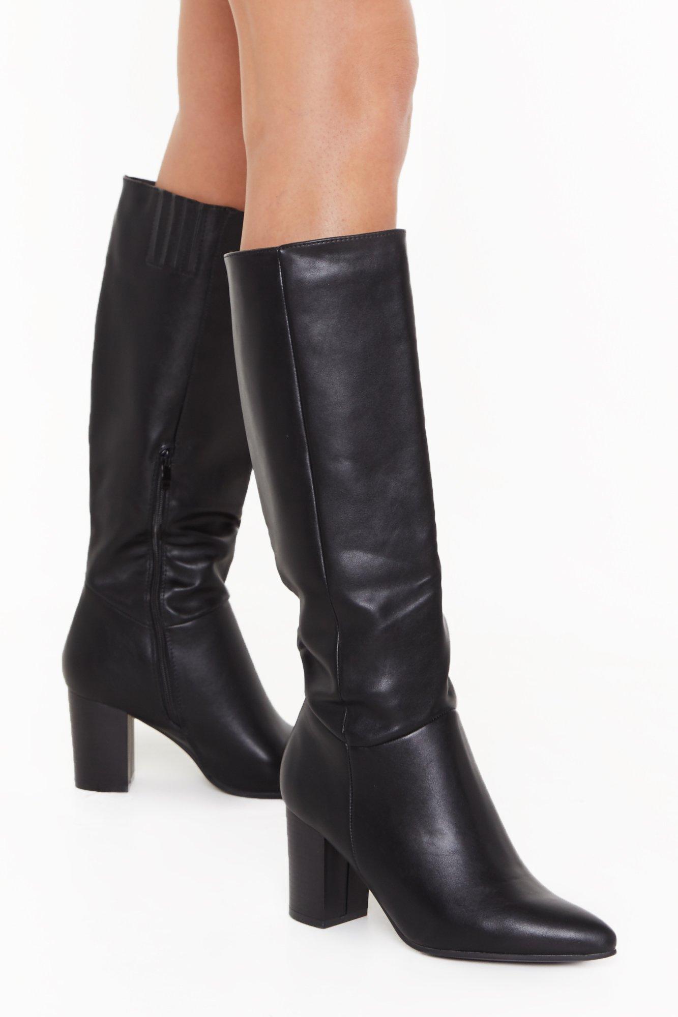 block heel knee length boots