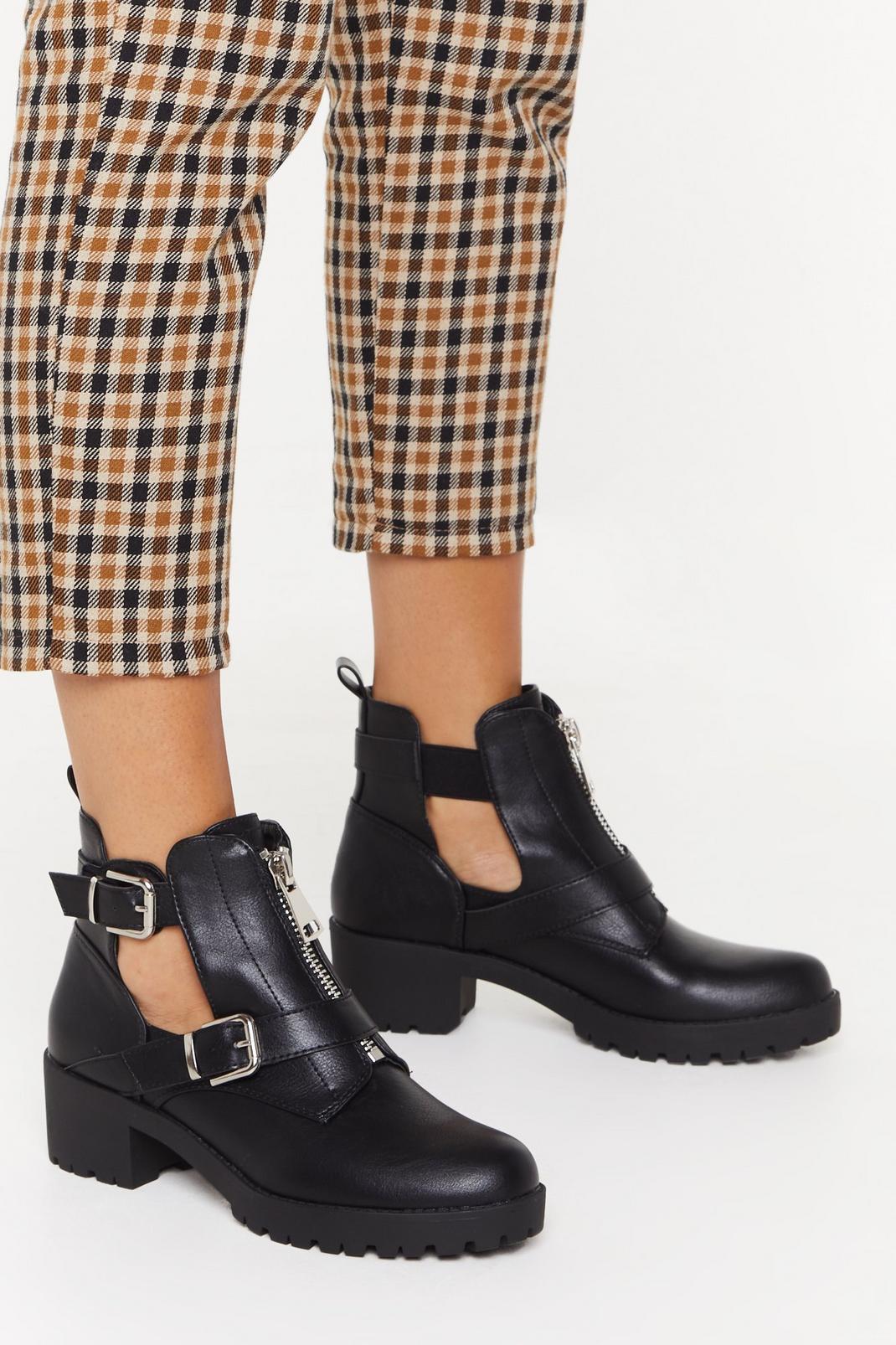 Cut You Off Faux Leather Double Buckle Boots image number 1
