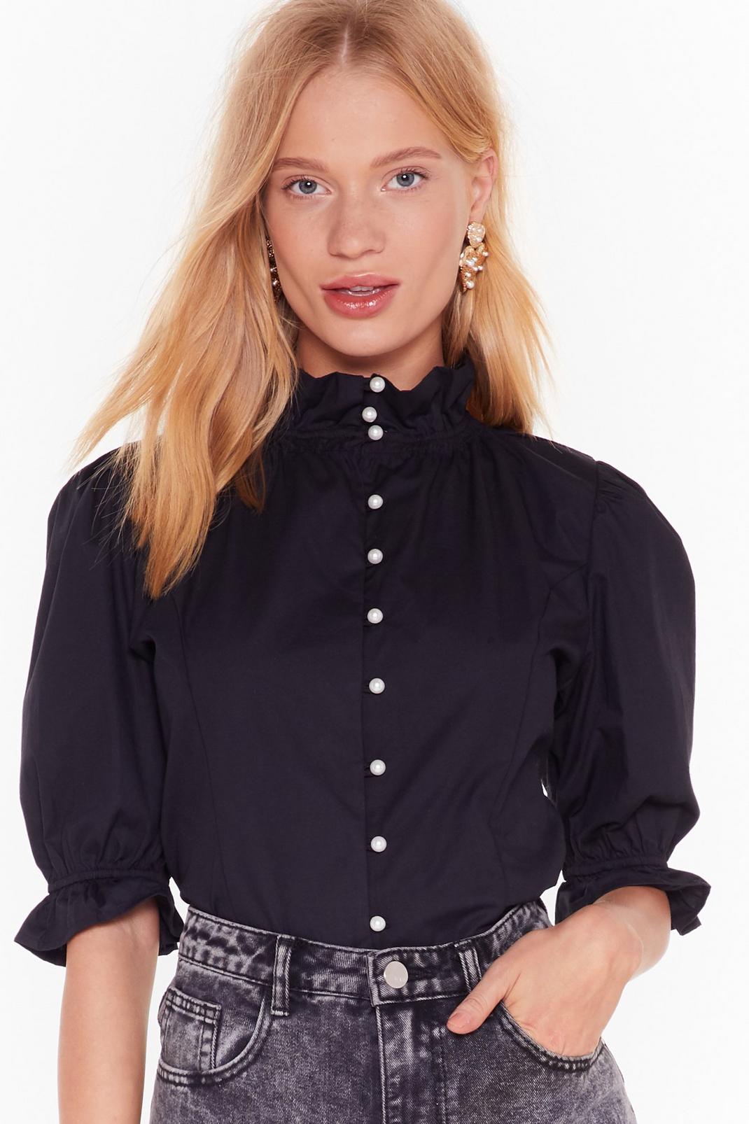 Broken-Hearted Pearl Puff Sleeve Cropped Blouse image number 1