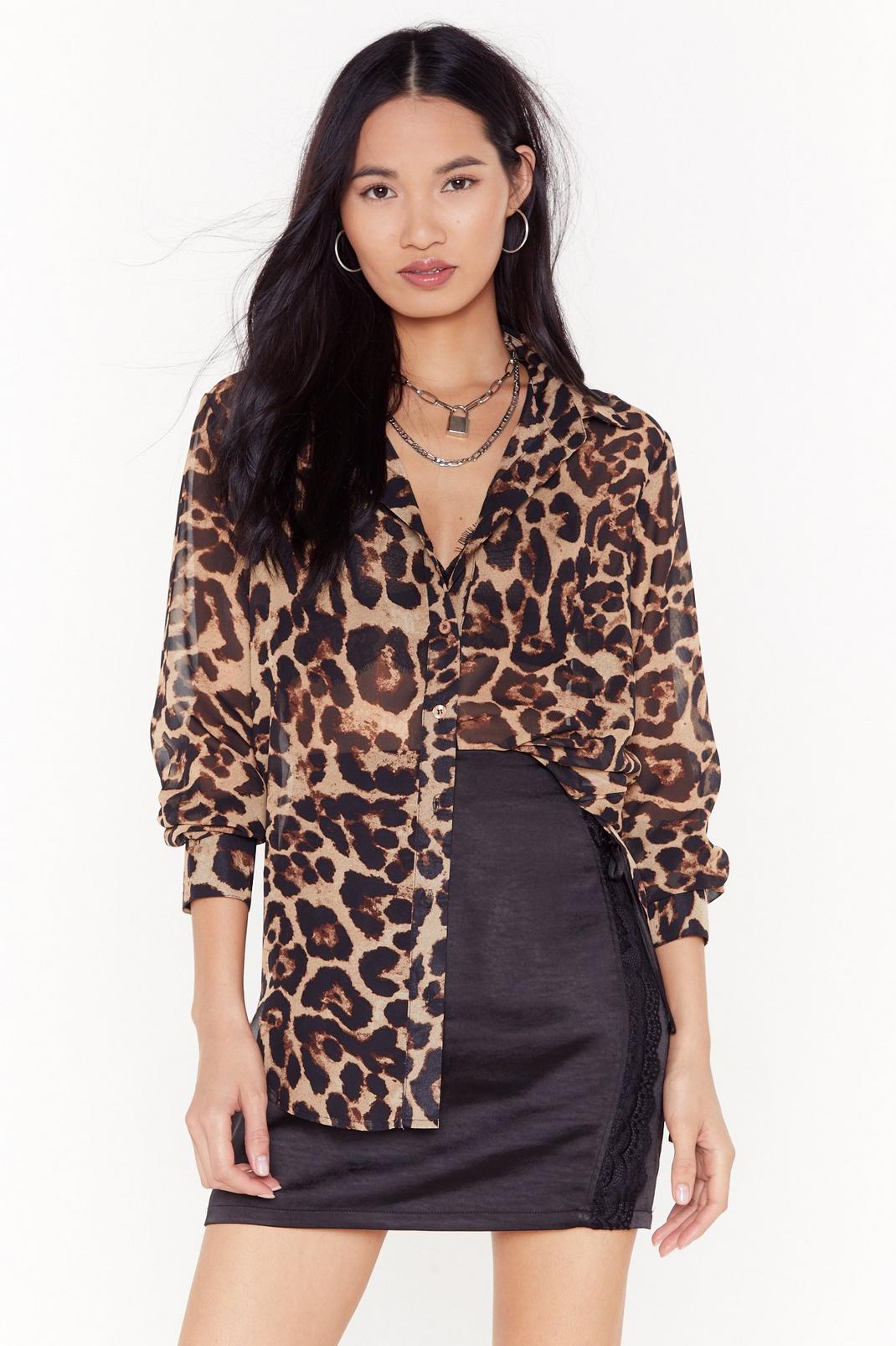 Brown Sheerly Not Leopard Oversized Shirt image number 1