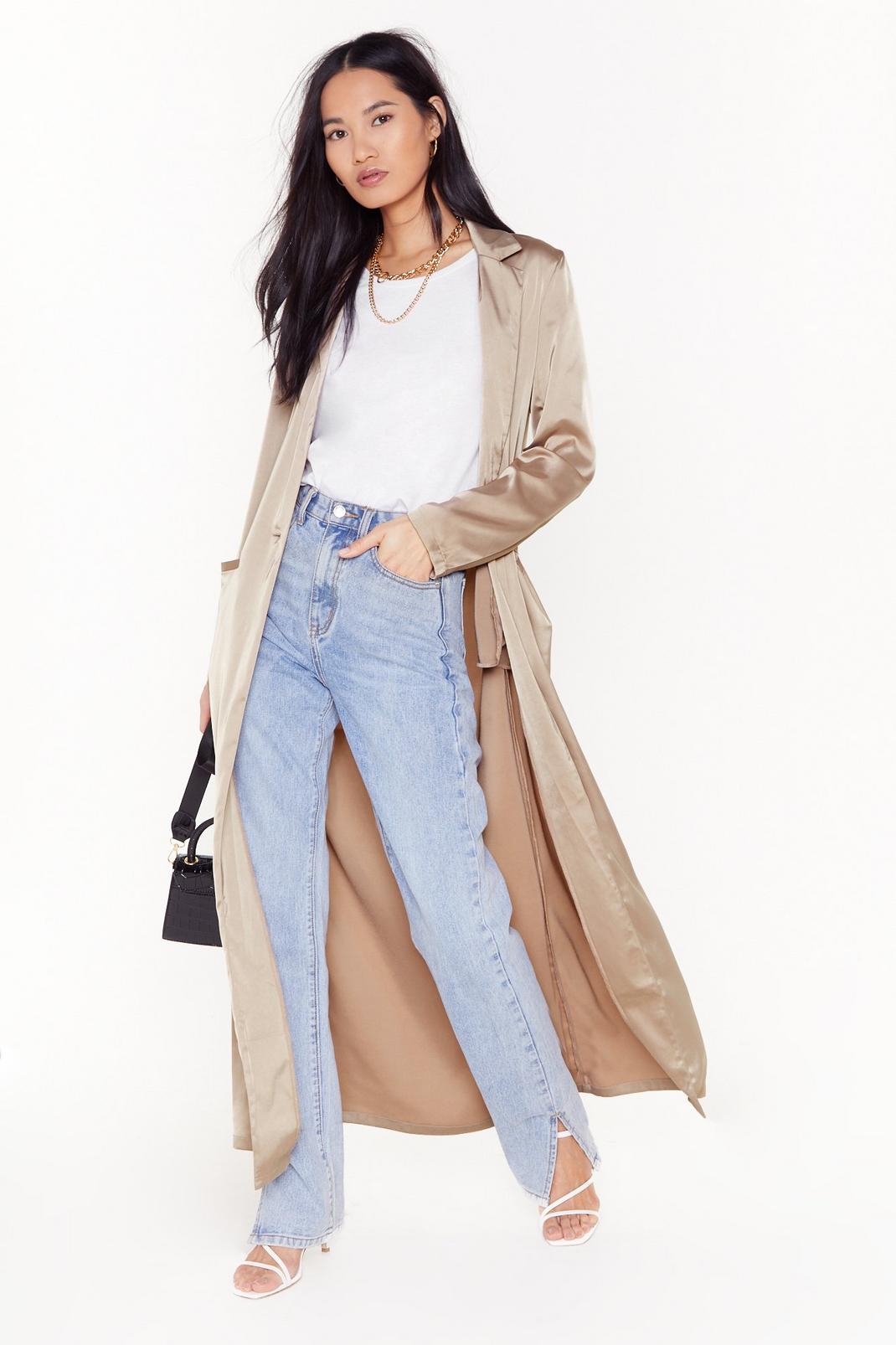 Taupe satin duster coat image number 1