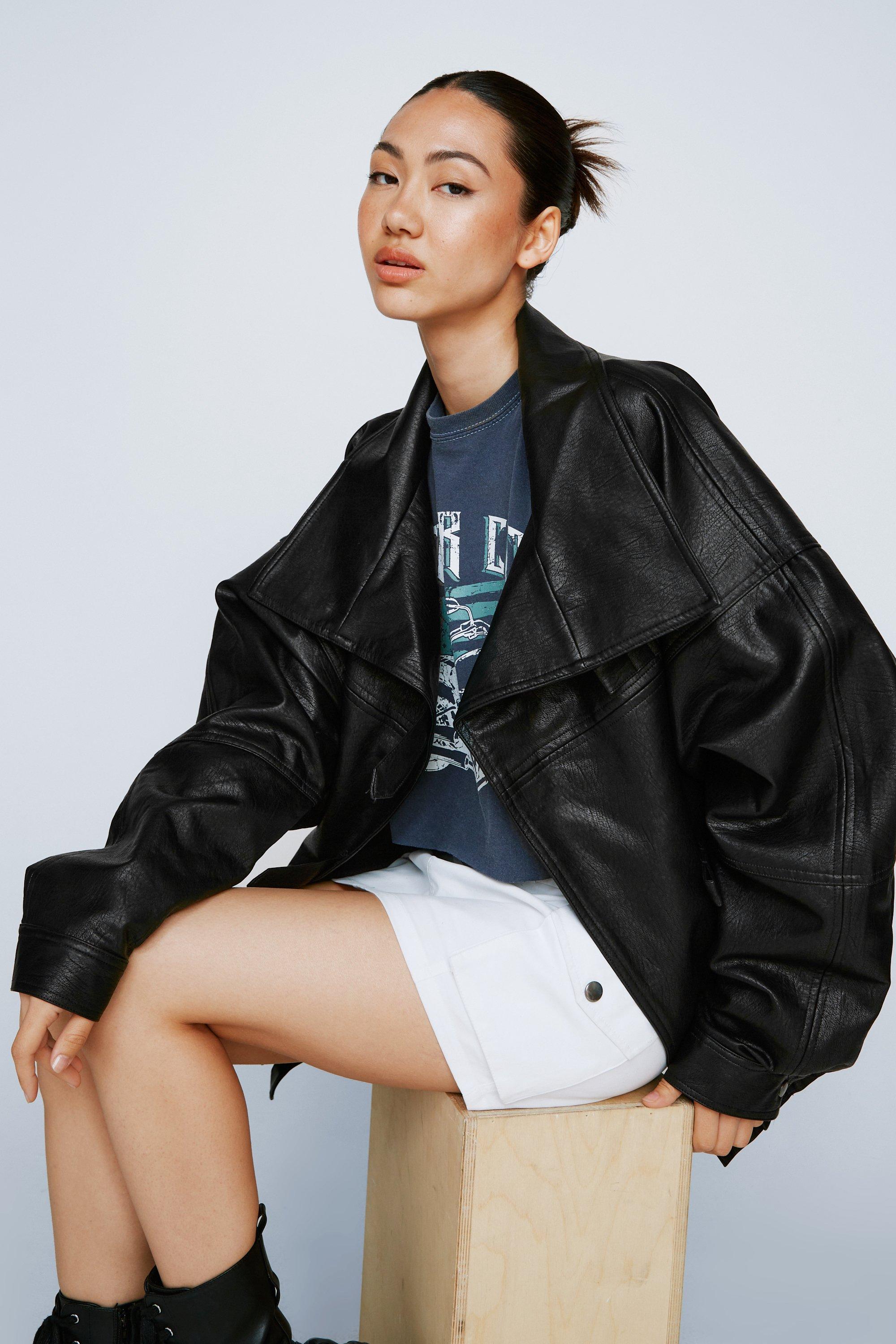 Oversized Drop Sleeve Faux Leather Jacket