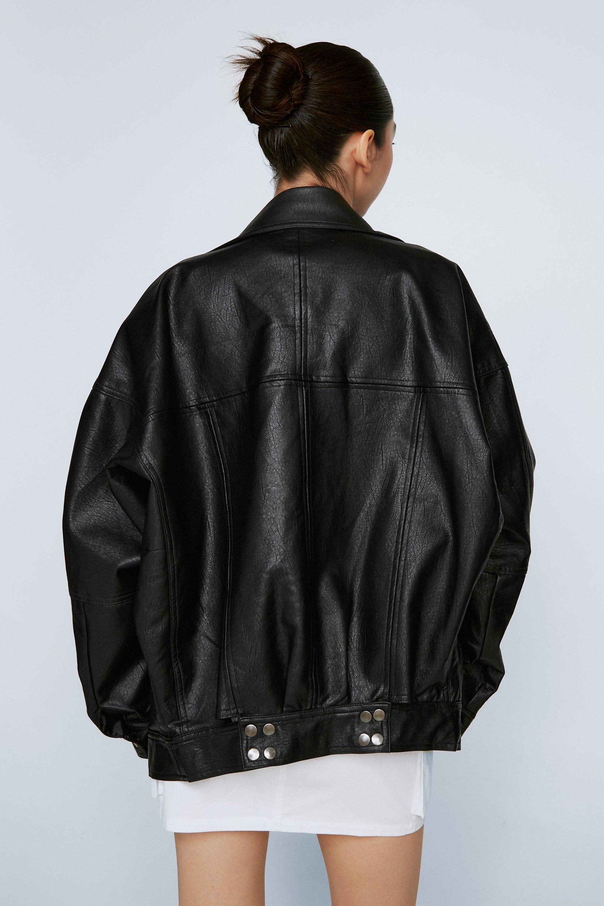 Oversized Drop Sleeve Faux Leather Jacket