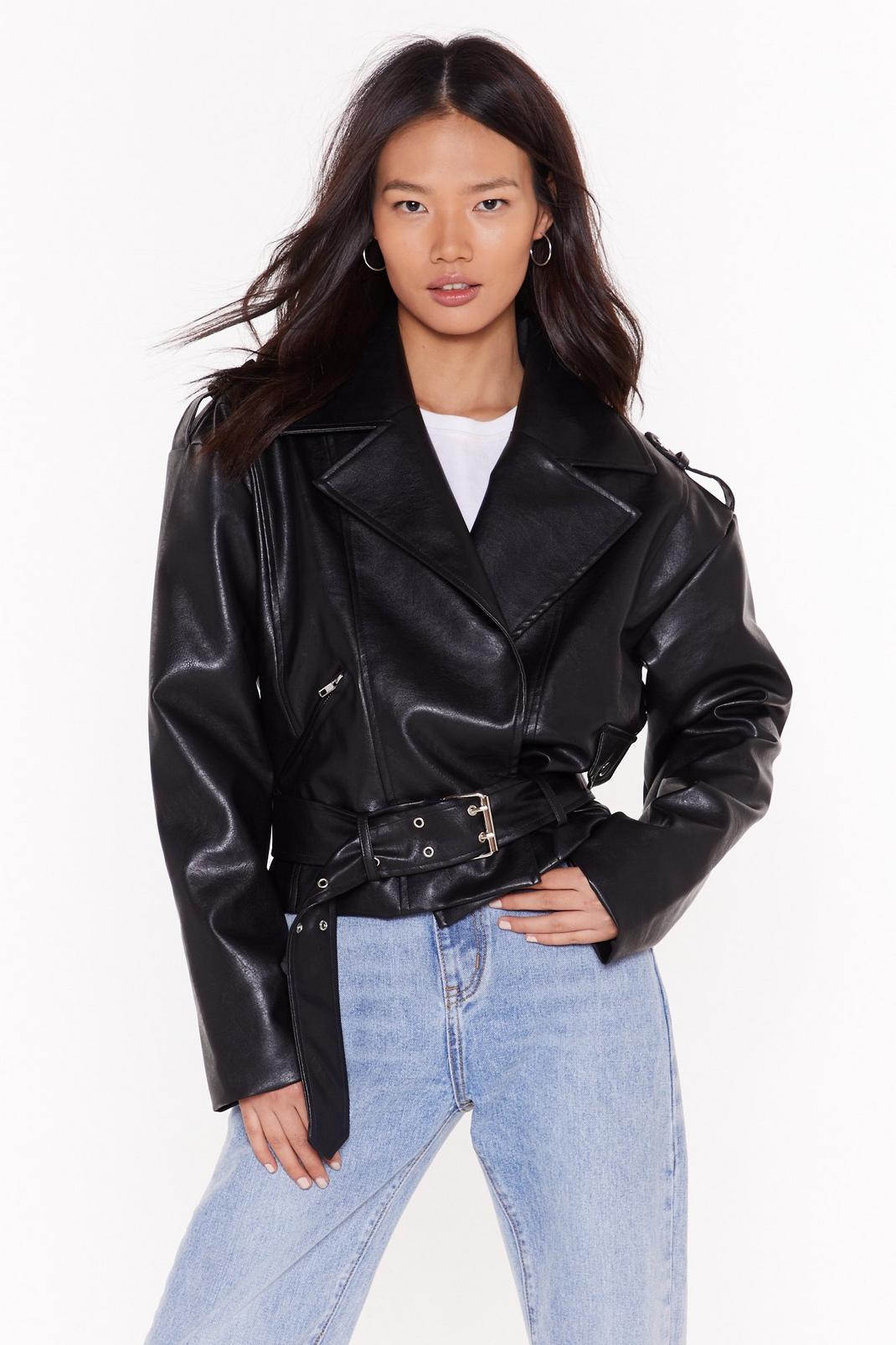 Love Leather Belt So Good Faux Leather Jacket image number 1