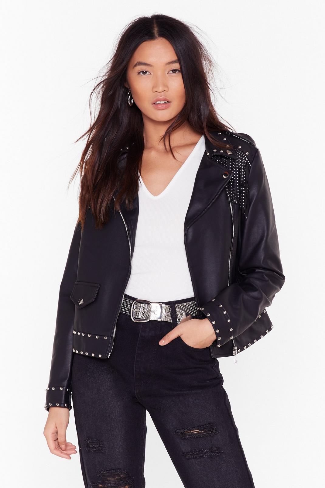 Like They Stud a Chance Faux Leather Fringe Jacket image number 1