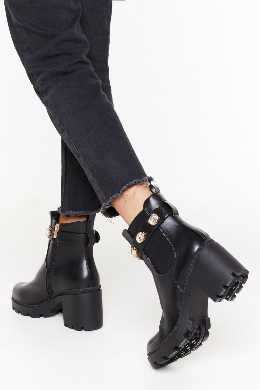 Black Jewel to be Kind Faux Leather Block Heel Boots image number 1