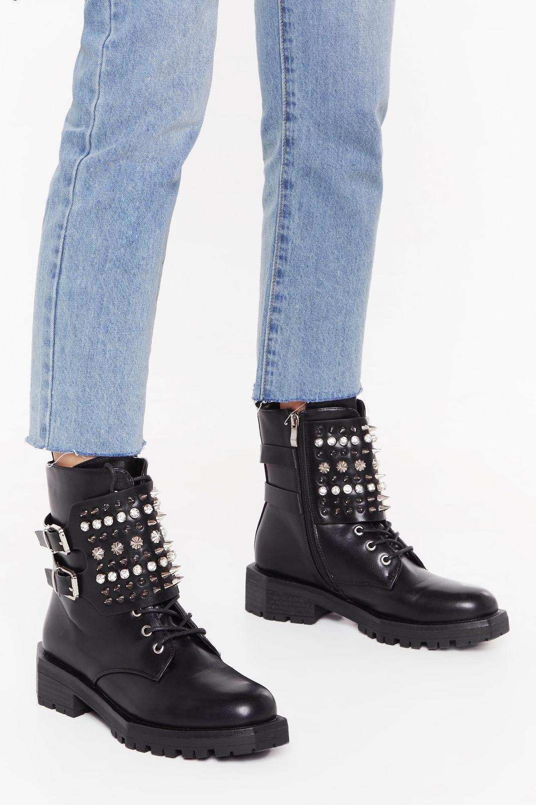 Take a Spike Diamante Biker Boots image number 1
