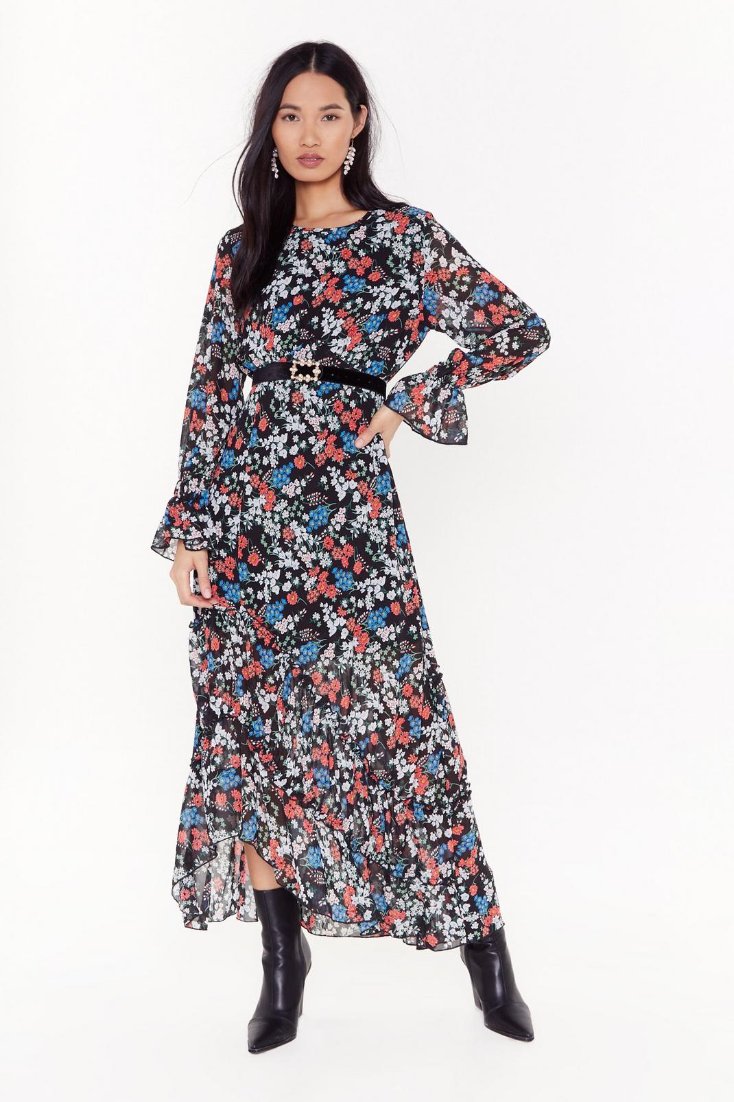 folk floral midaxi dress with underbust seam image number 1