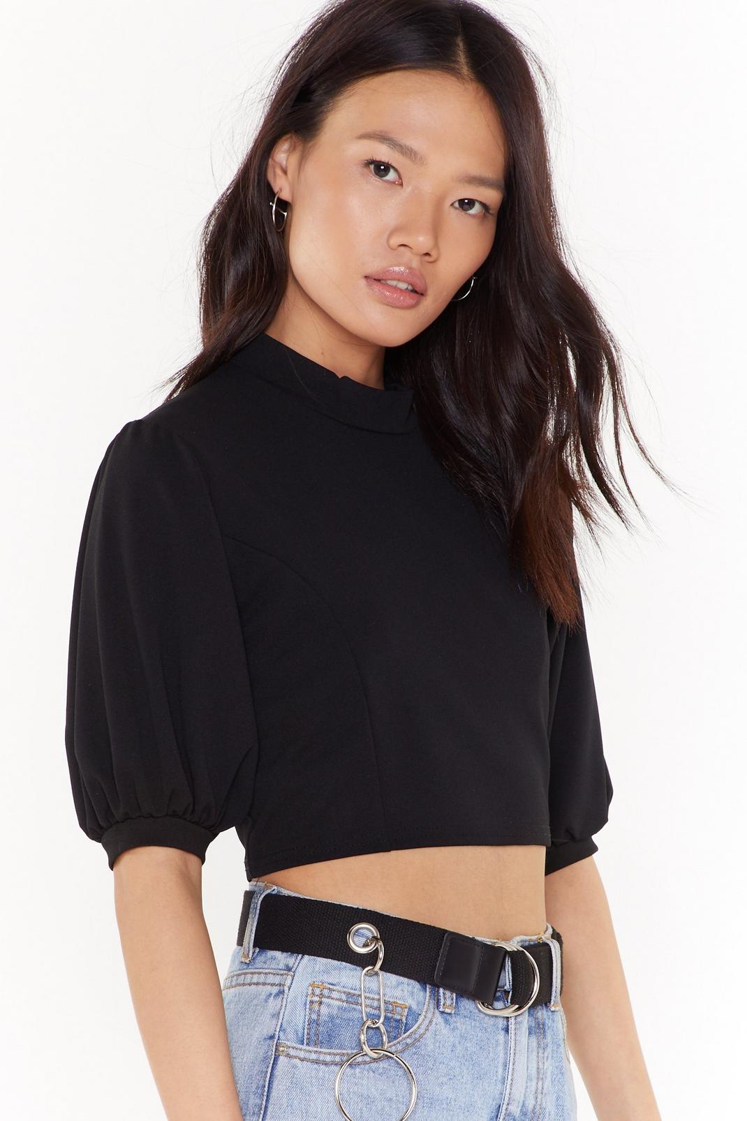Puff sleeve high neck top image number 1