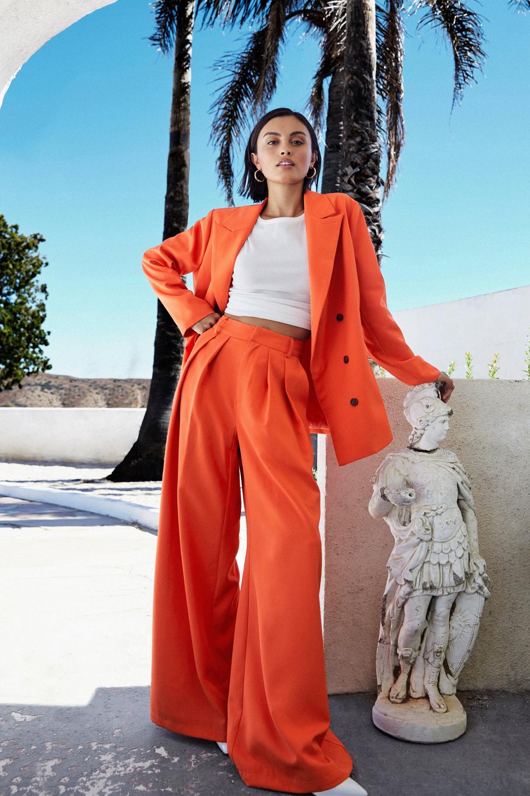 Orange Belted Wide-Leg Pants with Wide-Legs