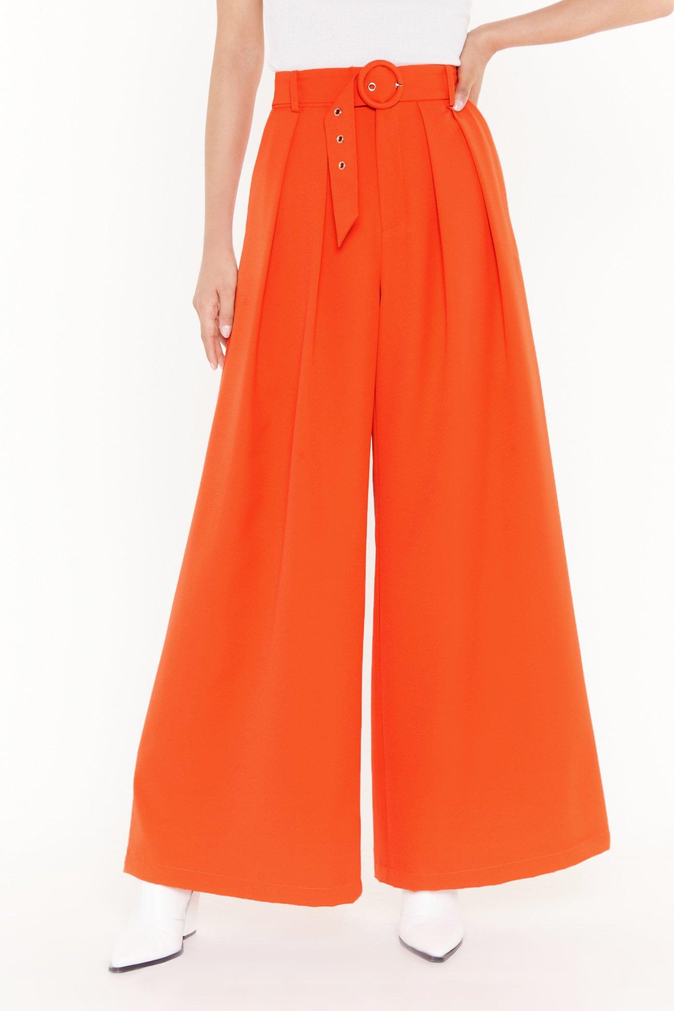 Orange Belted Wide Leg Trousers with Wide Legs