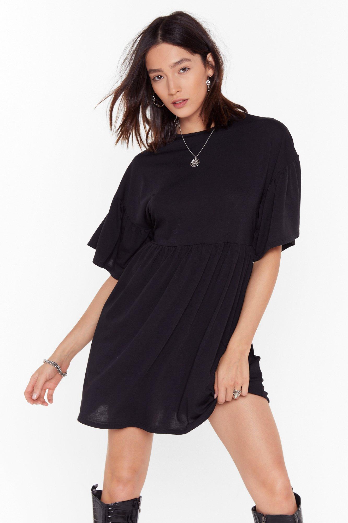 black dress with wide sleeves