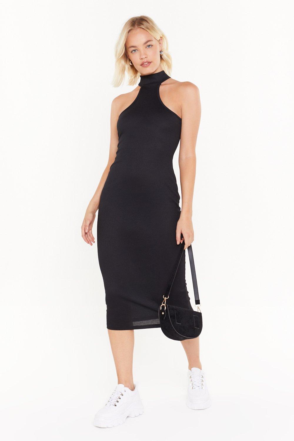 high neckline midi dress