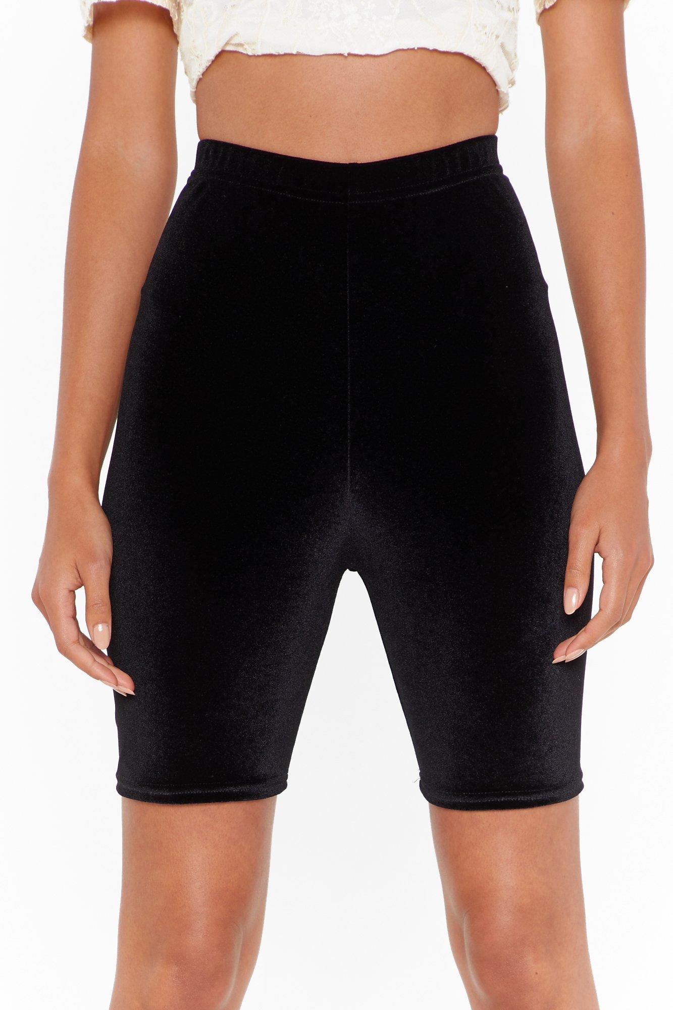 Black velvet biker discount shorts