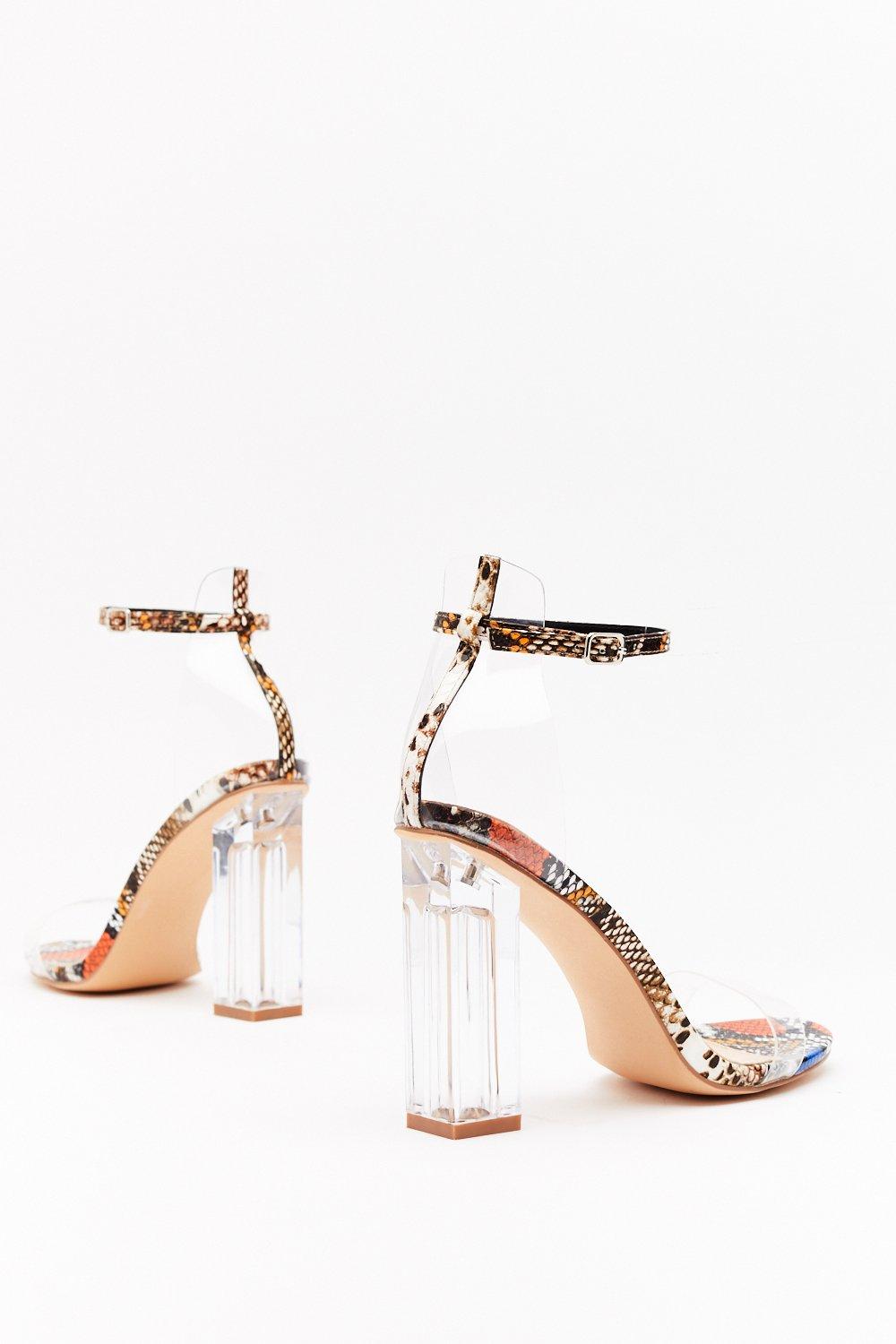 Snake print hot sale perspex heels