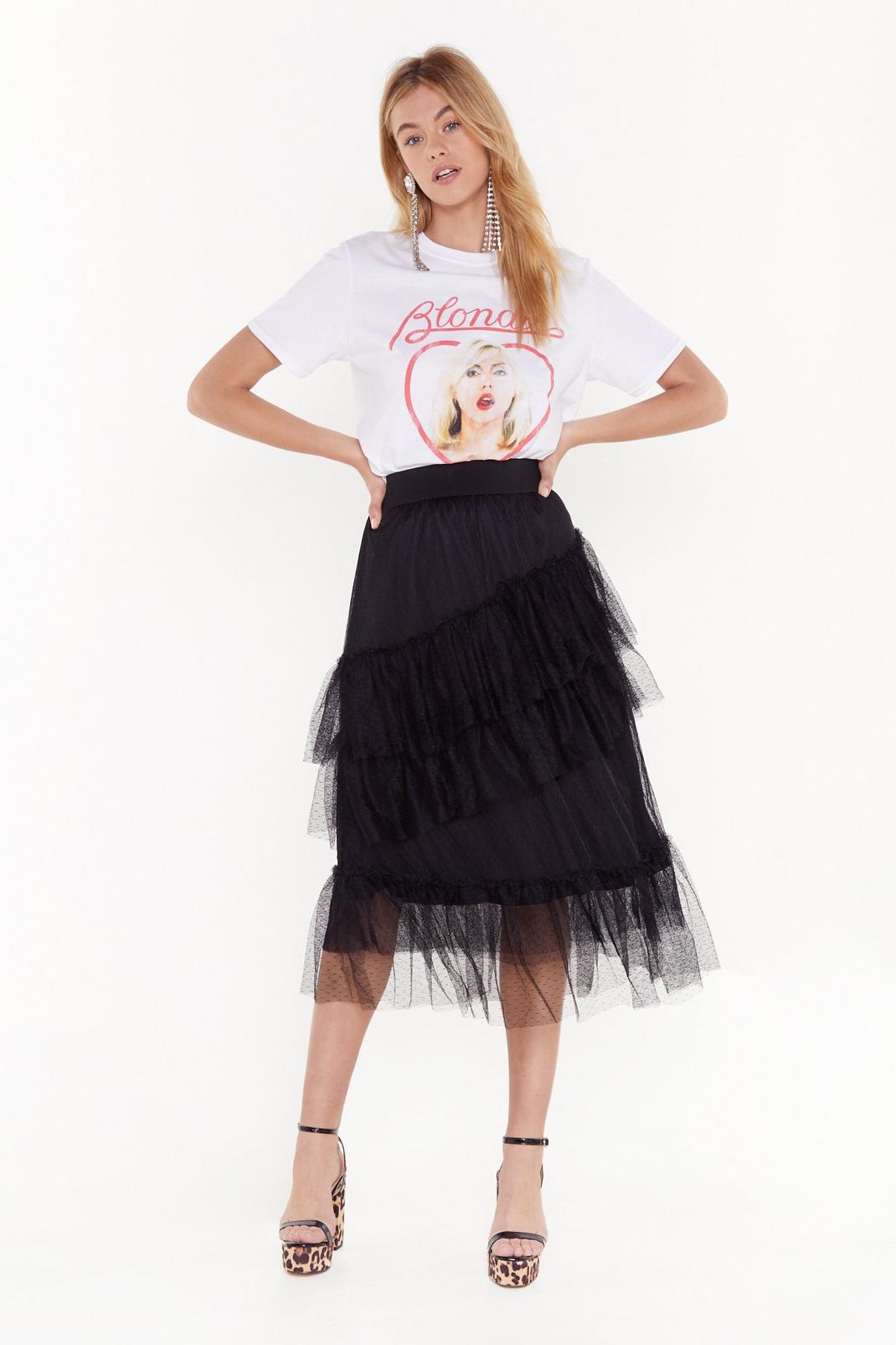 Don't Stop Me Now Tiered Mesh Midi Skirt image number 1