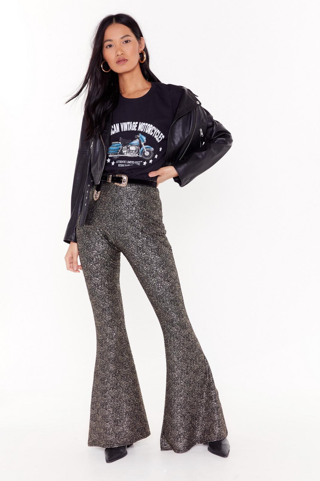 Who Flares Glitter High-Waisted Pants image number 1