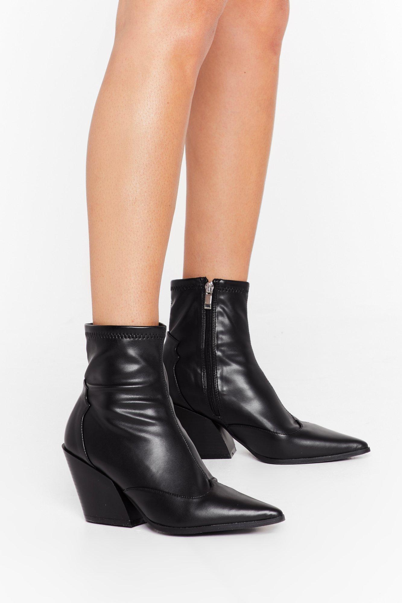 faux leather pointed toe boots