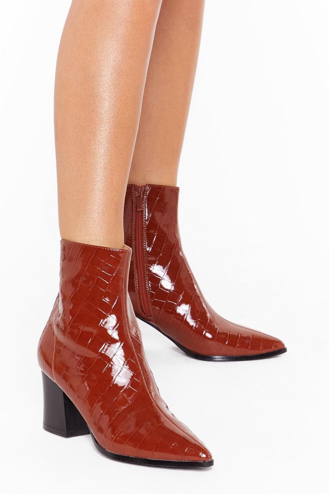 You Can't Croc Me Patent Faux Leather Boots image number 1