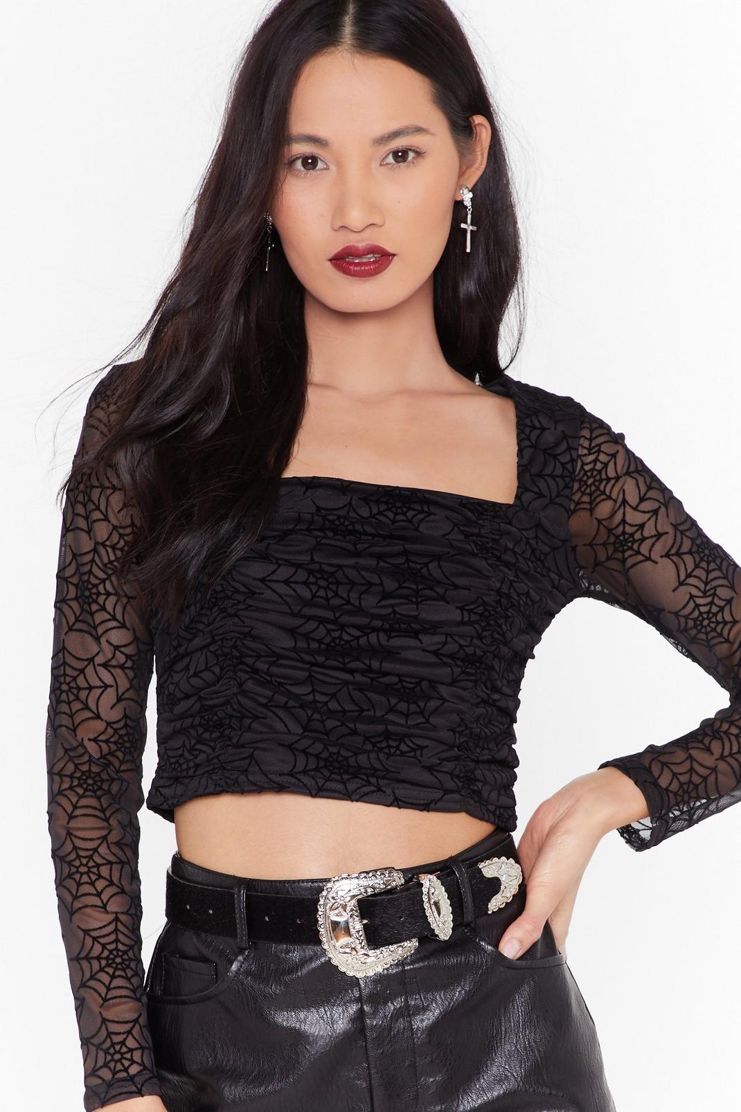 Call Me Black Widow Cropped Mesh Blouse image number 1