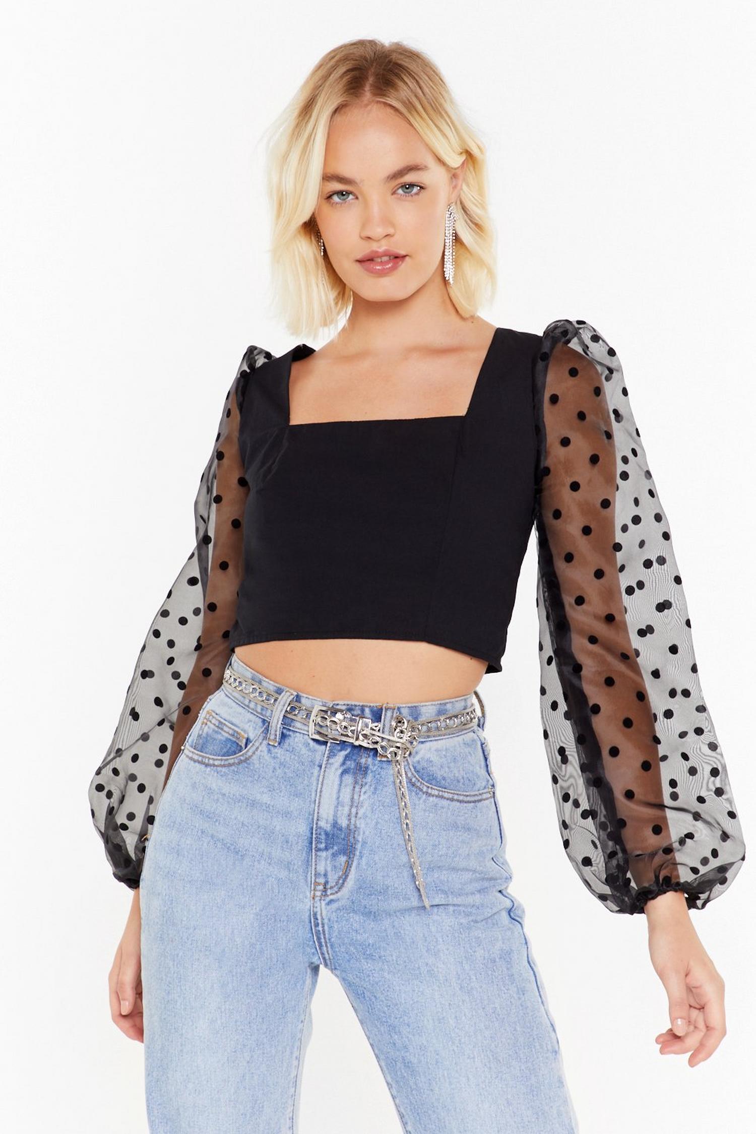 Sheer Polka Dot Sleeve Crop Top Nasty Gal 