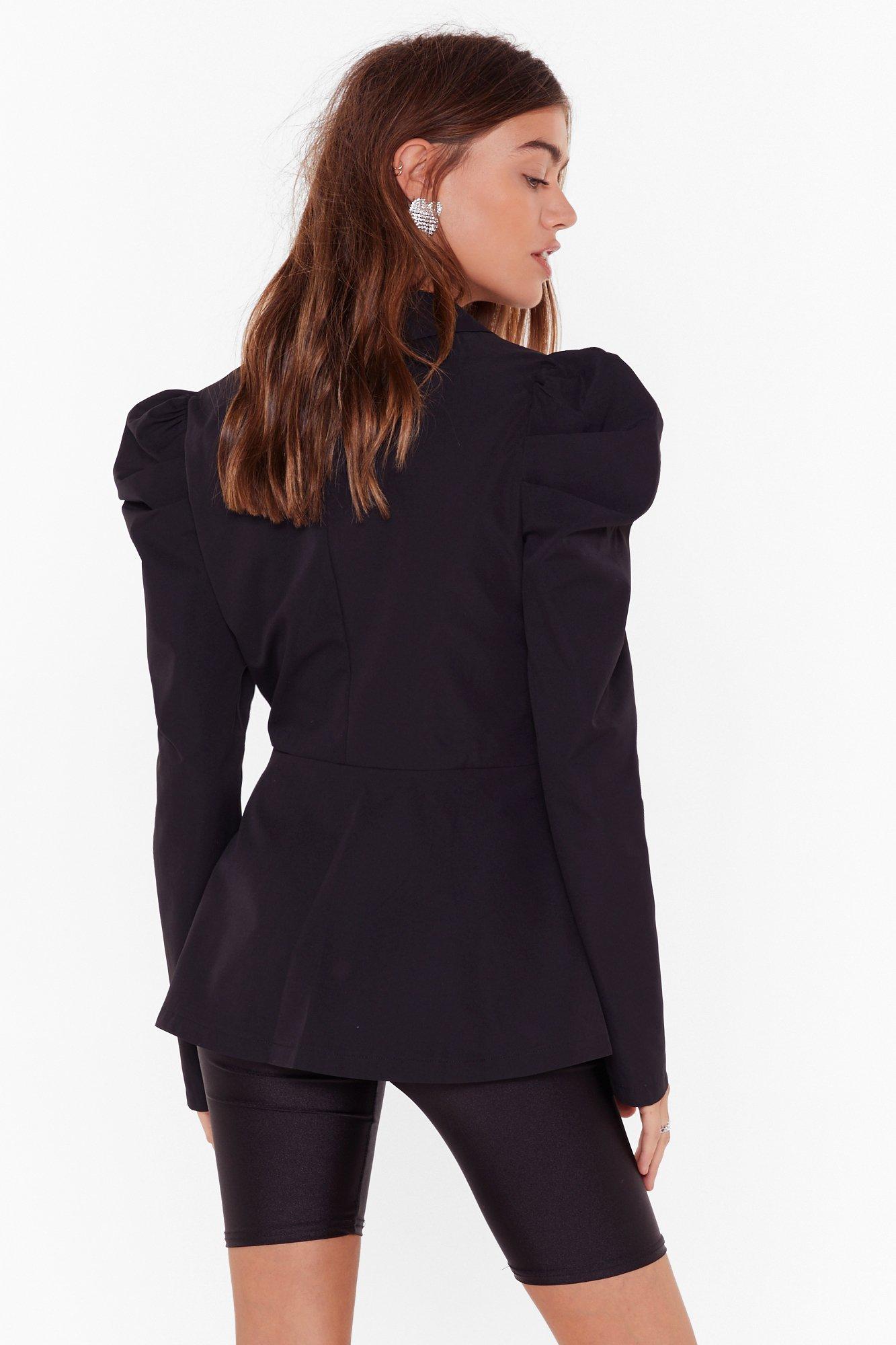 Power to the People Button Down Puff Shoulder Blazer