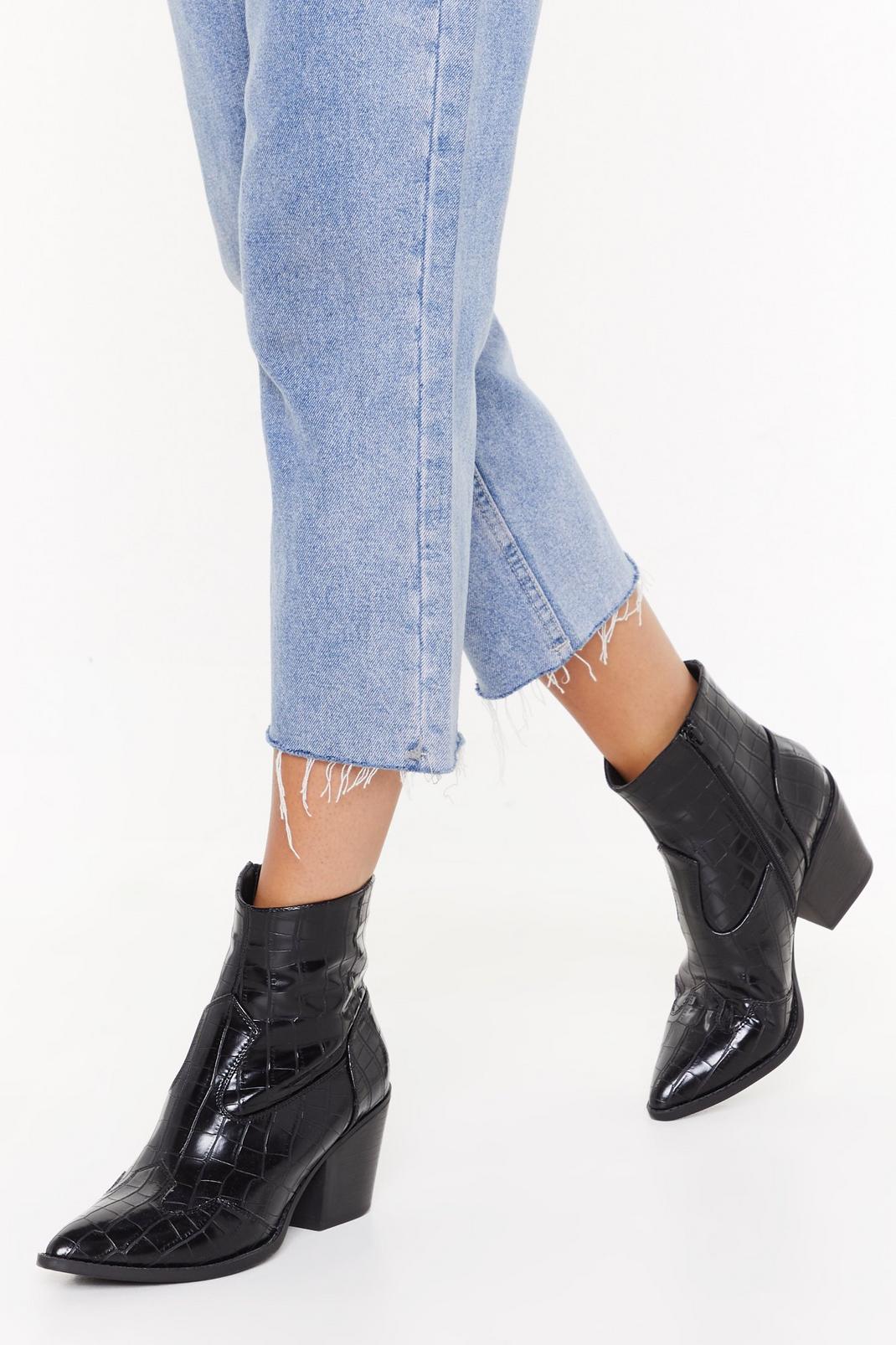 Faux Leather Western Boots with Croc Embossed Design | Nasty Gal
