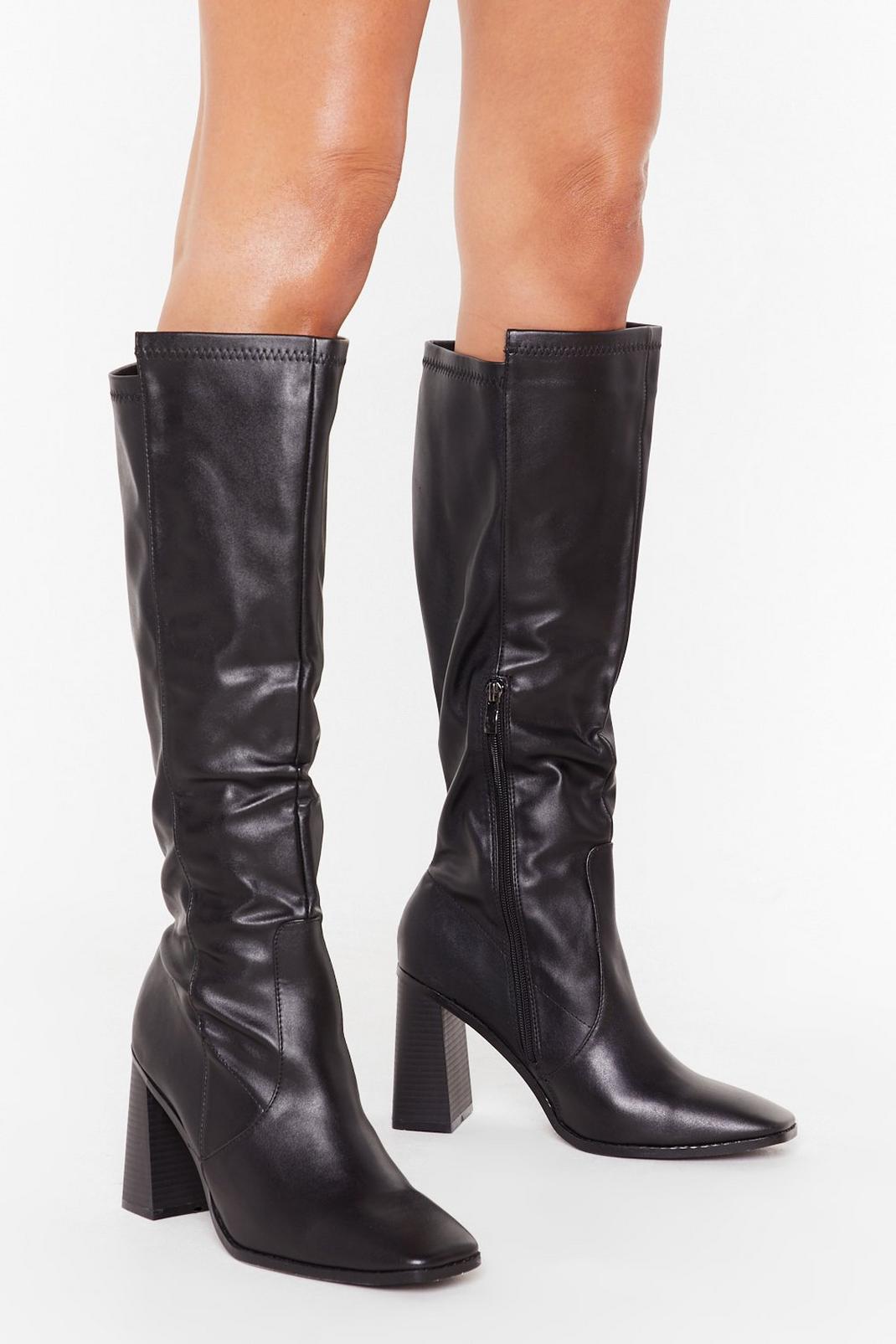As If We Flare Faux Leather Knee-High Boots image number 1
