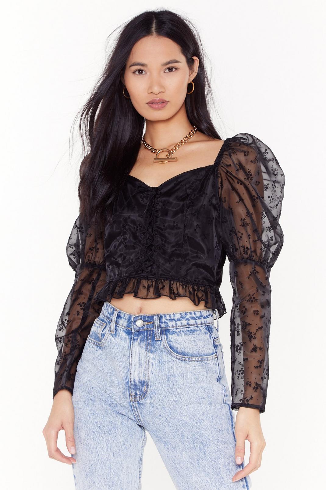 You Wanna Buy Me Flowers Organza Crop Top image number 1