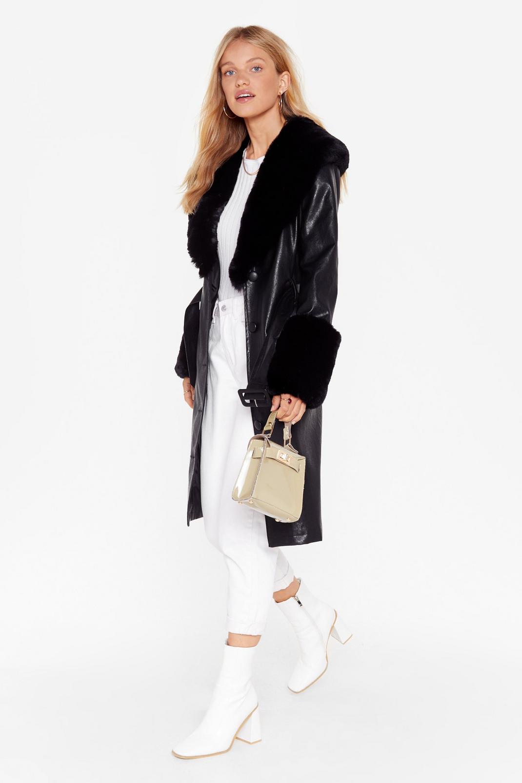 105 I'm That Girl Faux Fur Collar Trench Coat image number 2