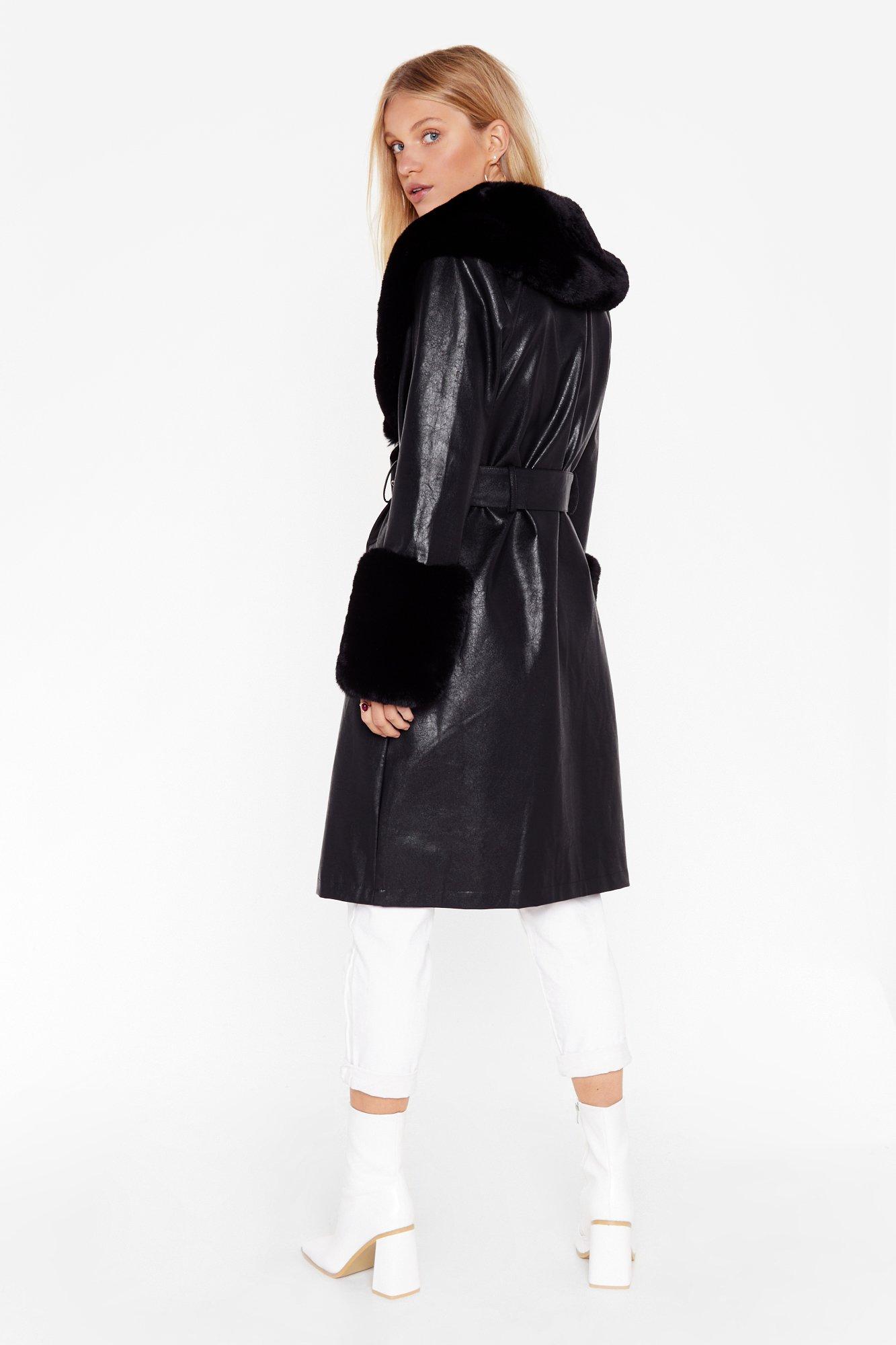 Black trench coat with fur collar sale