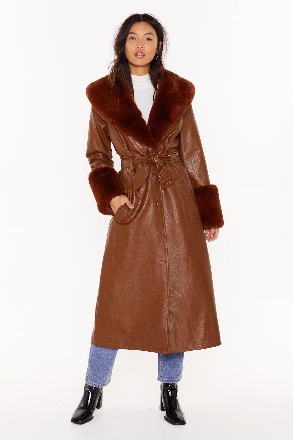 trench coat with fur trim