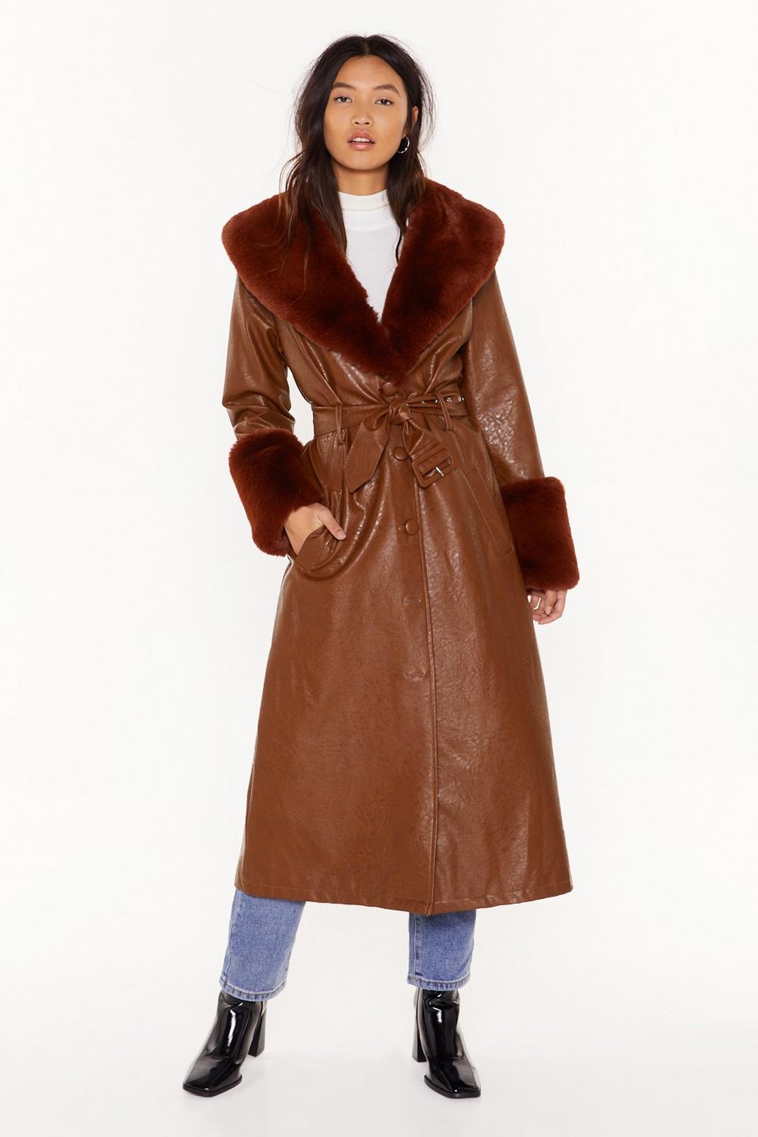 I M That Girl Faux Fur Collar Trench, Long Collar Trench Coat