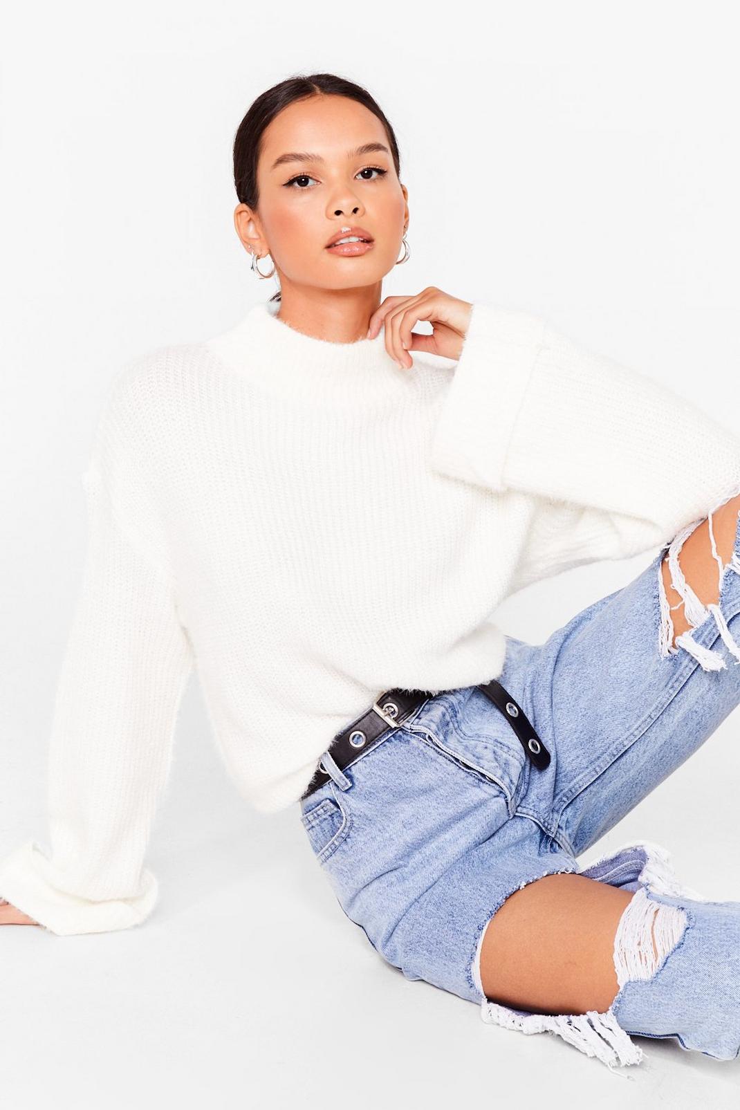 White Cosy Fluffy Knit Sweater image number 1