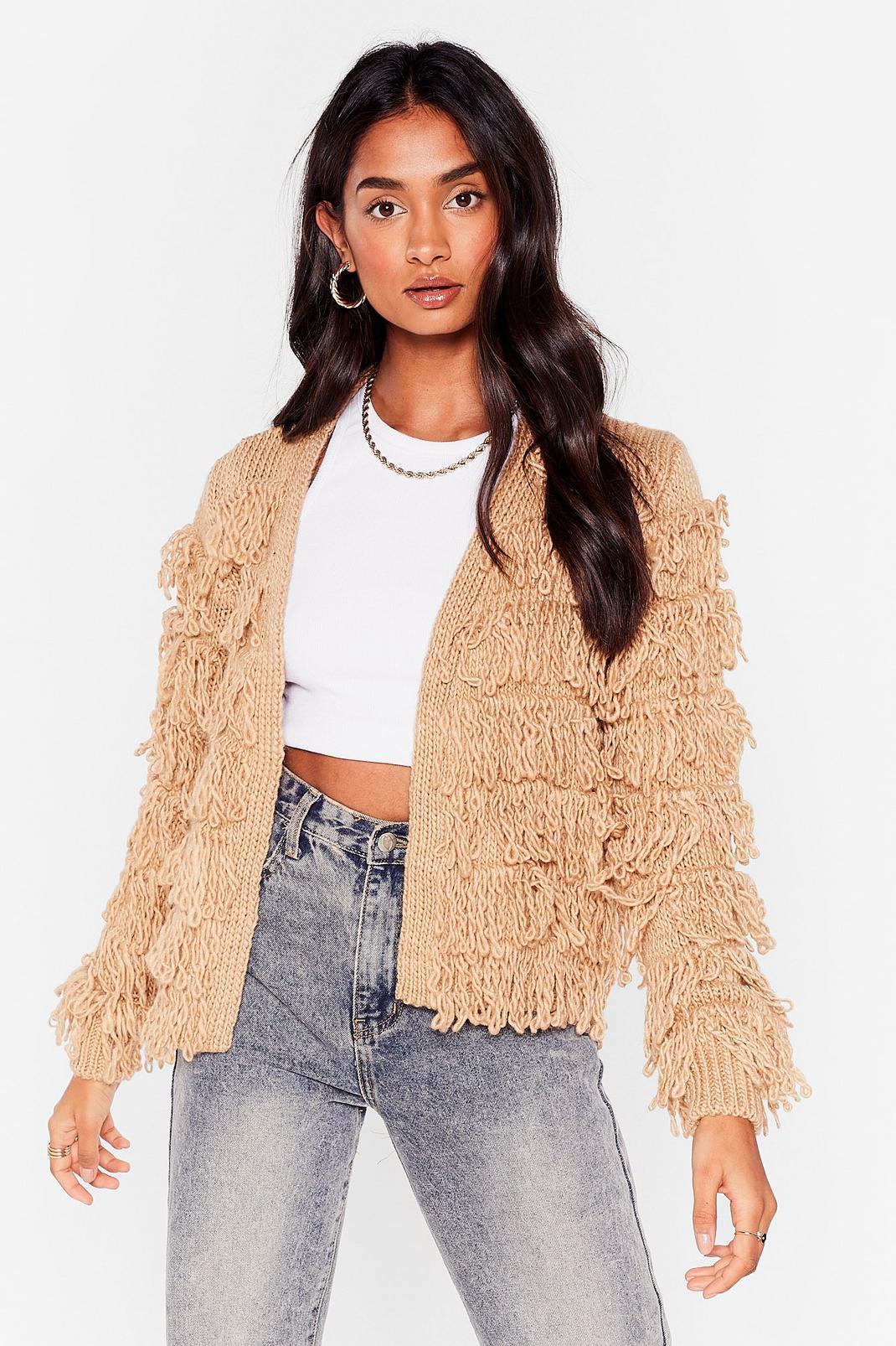 Stone Cropped Loop Knit Shaggy Cardigan image number 1