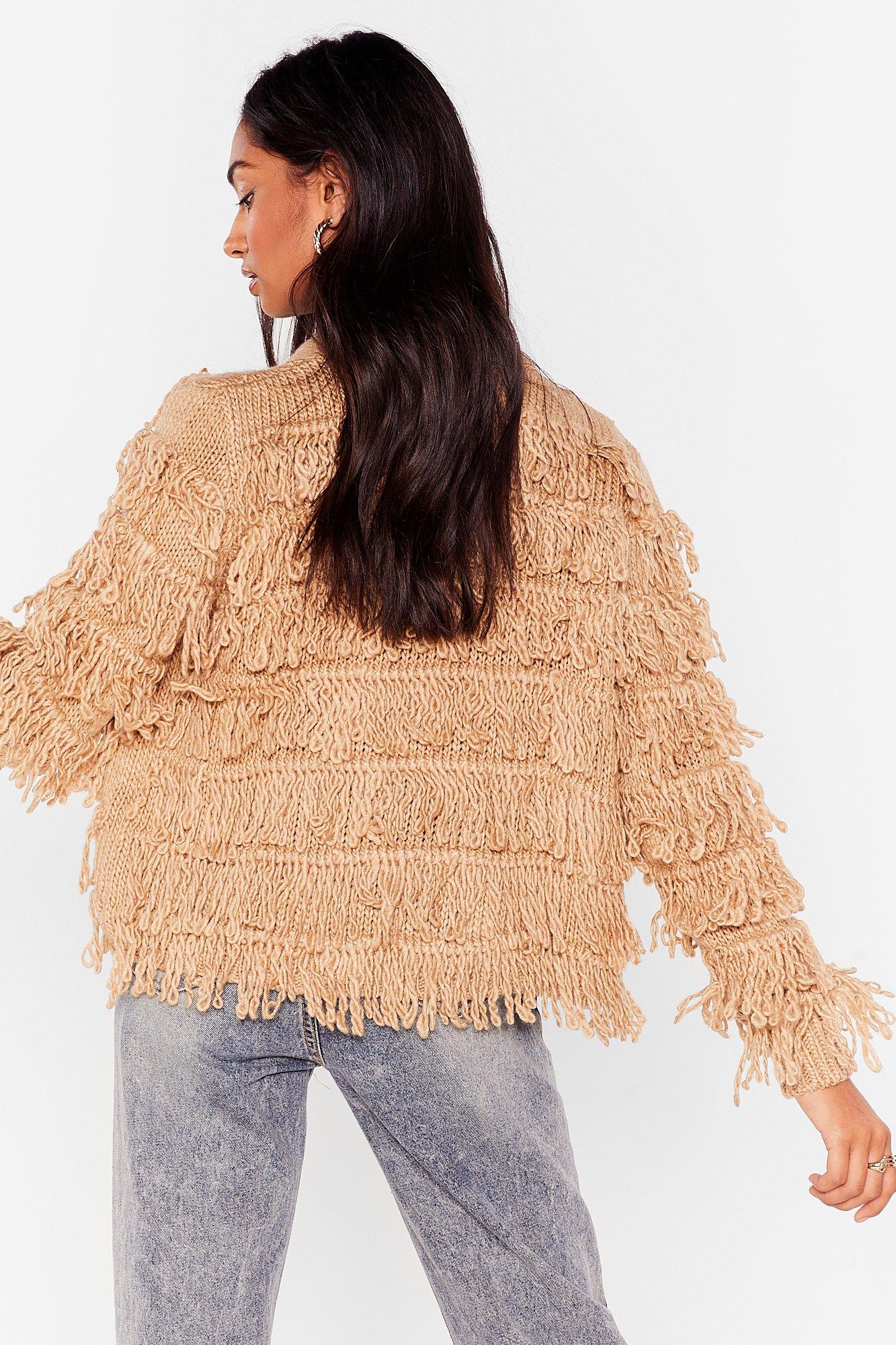 Cropped shaggy deals knit cardigan