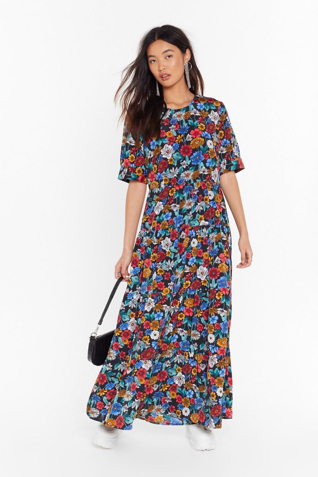 Floral Print Relaxed Maxi Dress with Bias Cut Hem image number 1