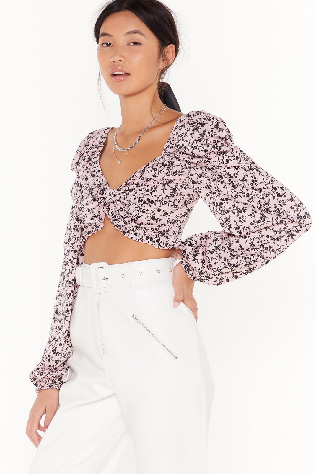 Extreme puff sleeve floral crop top image number 1