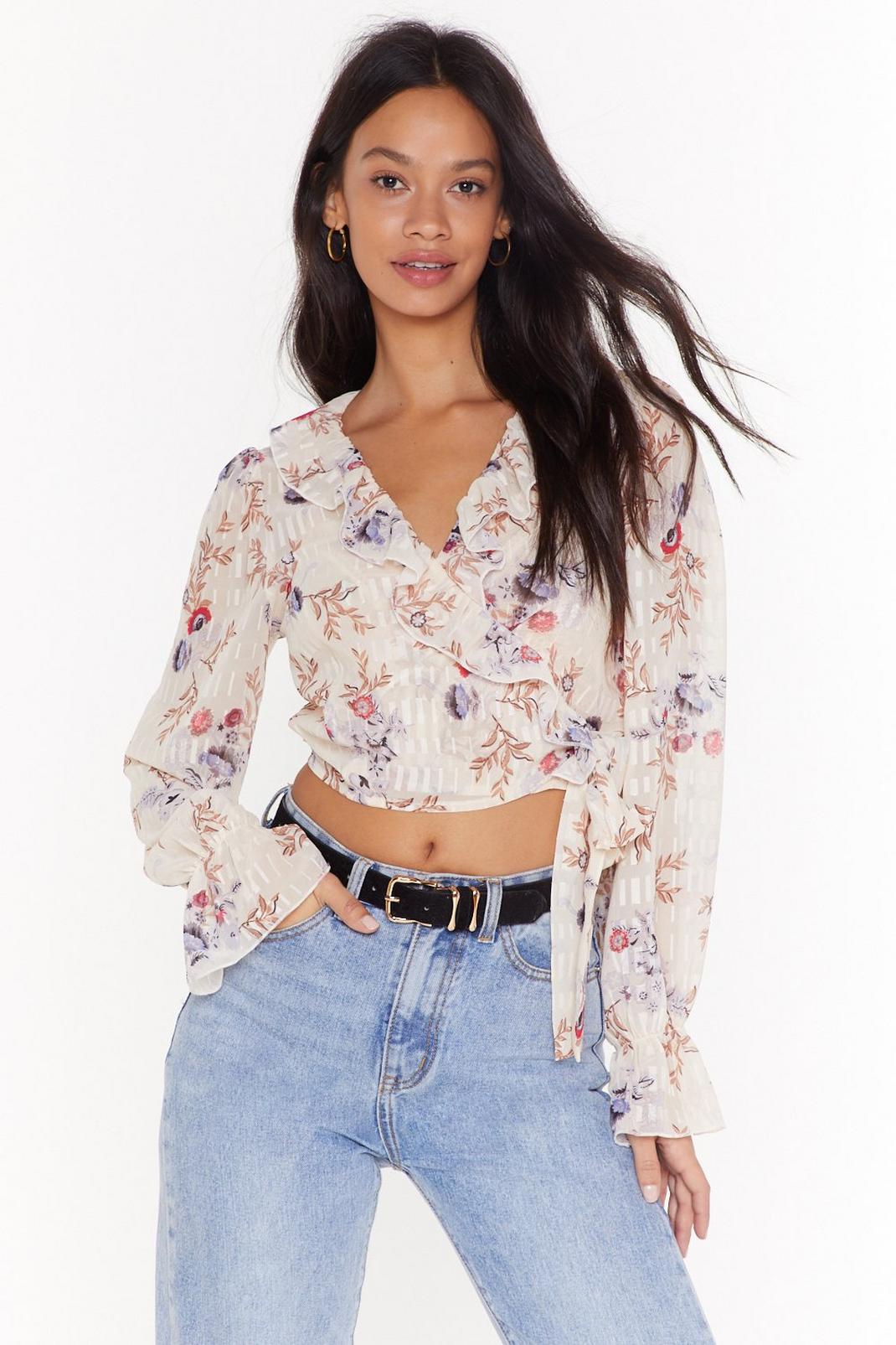 Sheer Floral ruffle blouse image number 1