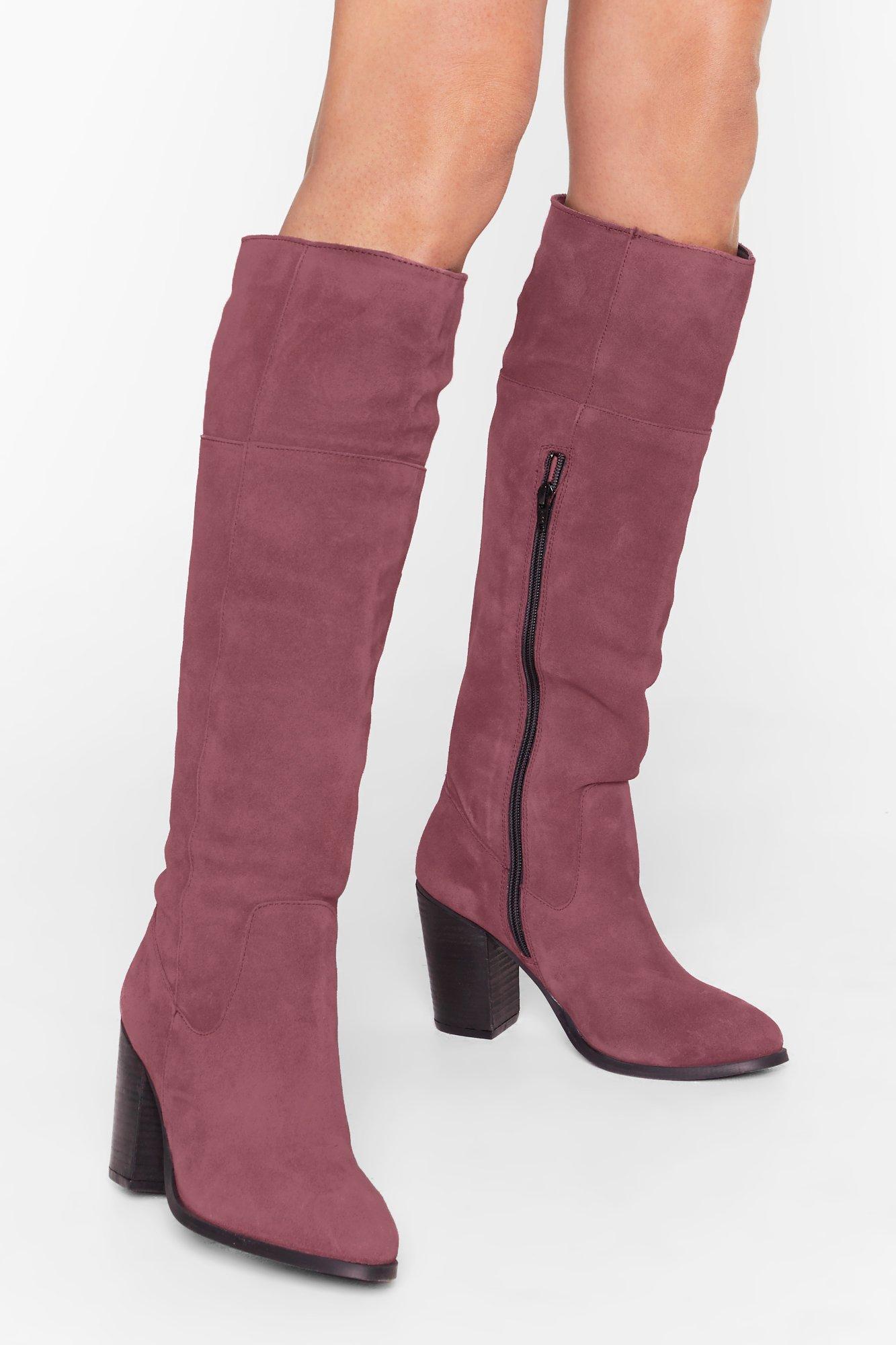 burgundy flat knee high boots